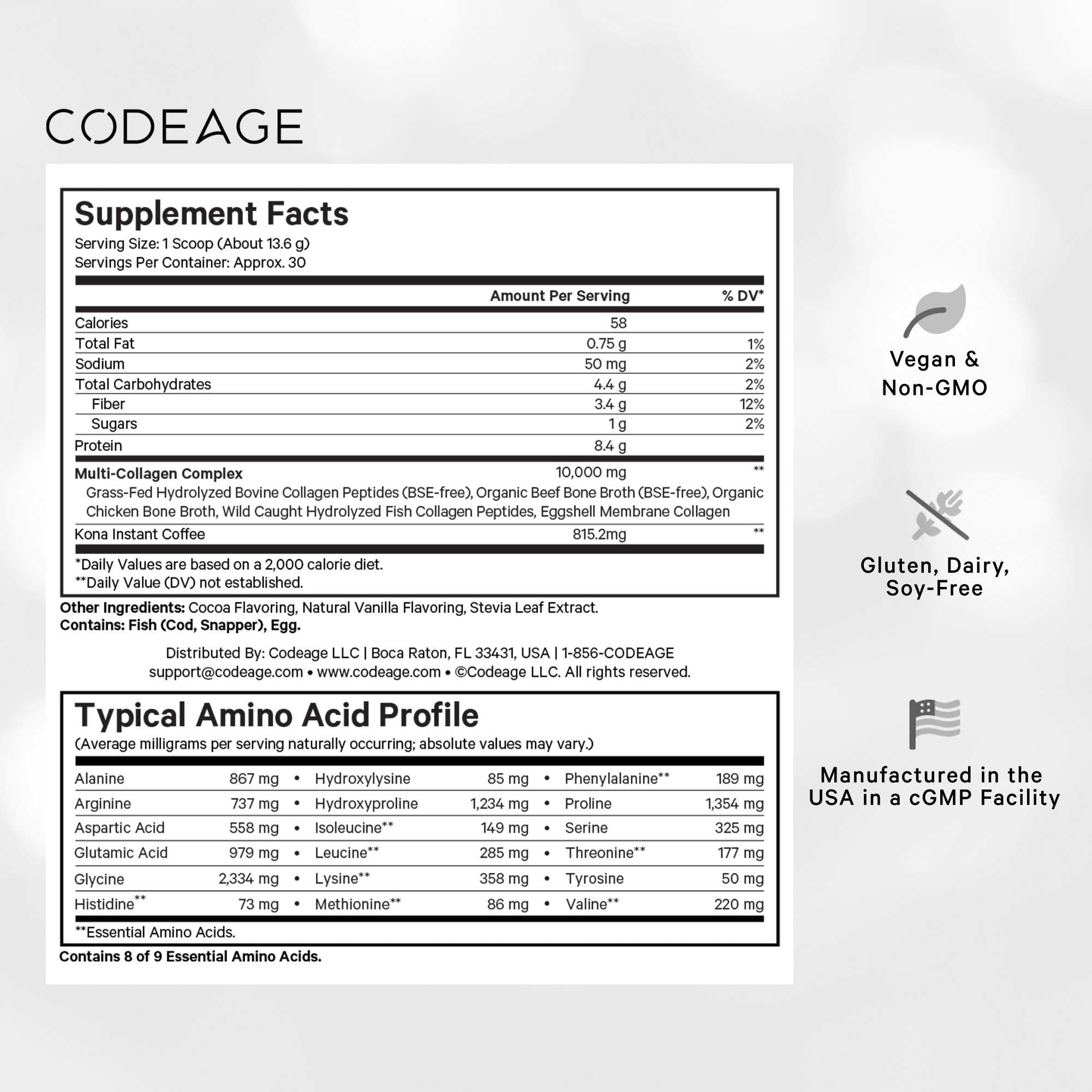 Codeage Multi Collagen Peptides Protein Powder - Chocolate Mocha Instant Coffee - Gourmet Knoa Coffee Drink & Shake - Collagen Type I, II, III, V & X - Grass-Fed, Hydrolyzed, Non-GMO - 14.39oz Codeage uk supplements