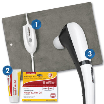 Pain Management Bundle 3-Piece | Personal Deep Tissue Massager | Muscle & Joint Pain Relief Gel | Deluxe Moist Dry Heating Pad | Therapeutic Care at Home | Whole Family Care Thera Care uk supplements