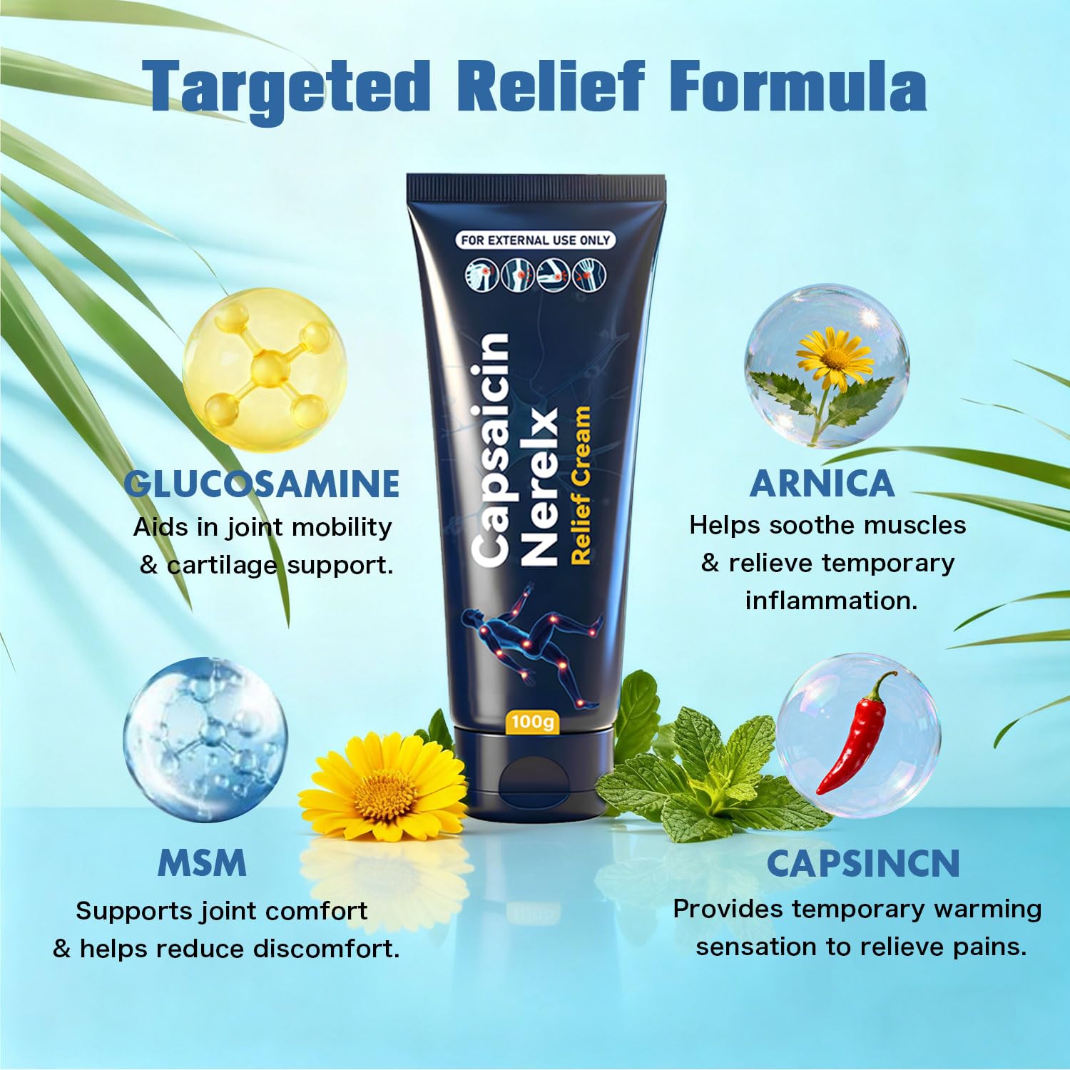 QYGCHUSIN Capsaicin Neuropathy Relief Cream with Arnica, Menthol, MSM & Glucosamine, Soothing Cream for Feet, Hands, Legs, Joints, Waist & Muscles, 100g,1pack QYGCHUSIN uk supplements