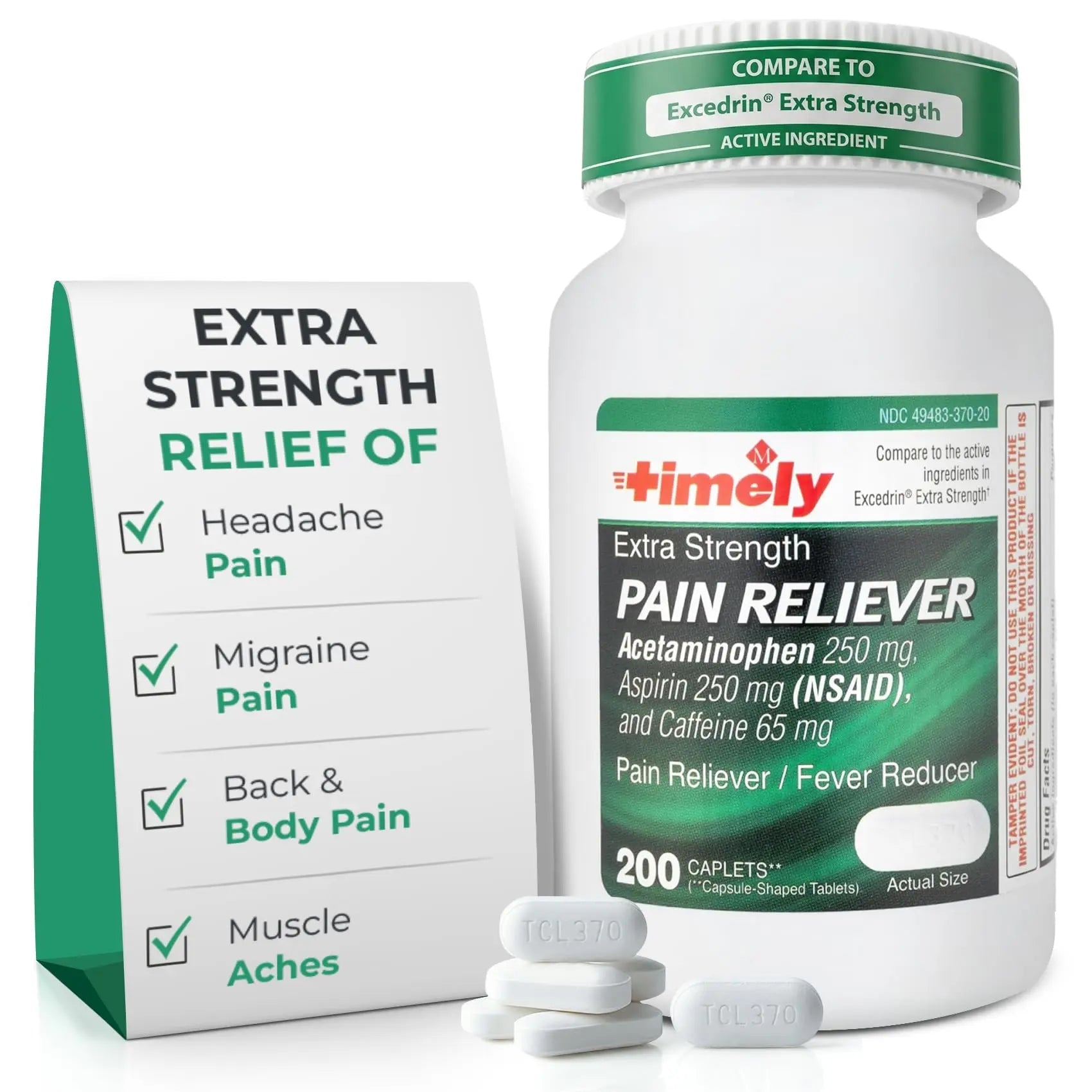 TIME-Cap Labs Extra Strength Acetaminophen 250mg with Aspirin 250mg & Caffeine 65mg Caplets - Triple Action Pain Reliever for Migraines & Headache Relief, Muscle Aches & Body Pain (200 Count) TIME-CAP LABS, INC. uk supplements