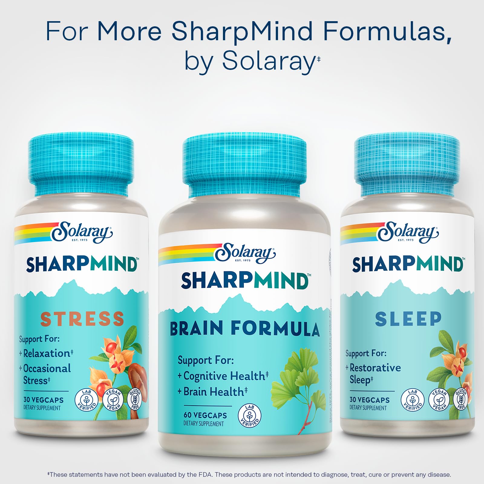 SOLARAY SharpMind Brain Support Formula - Nootropic Brain Supplements - Cognitive and Brain Health Support with Ginkgo Biloba - 60-Day Guarantee, 60 Servings, 60 VegCaps SOLARAY uk supplements