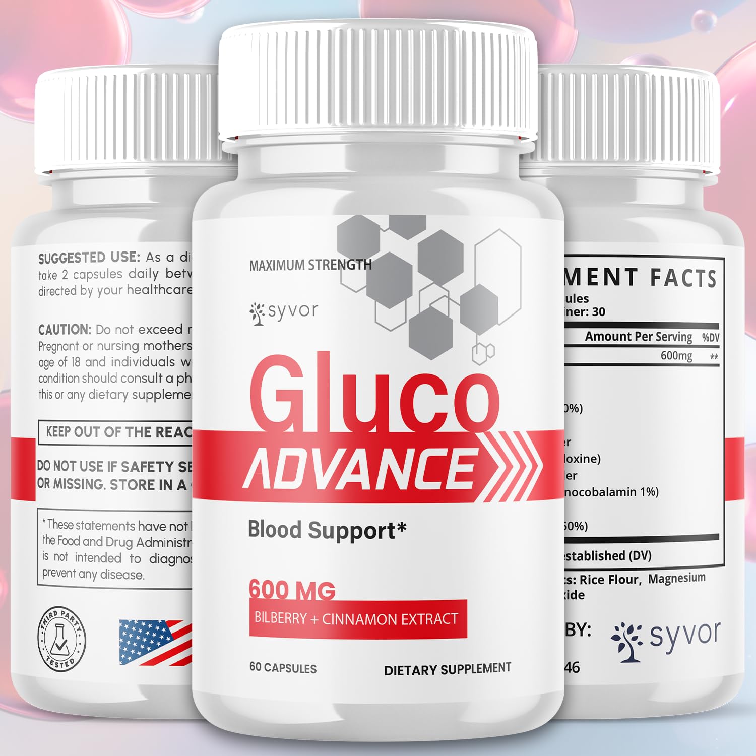 Gluco Advance Capsules, Official Gluco Advance Supplement Pills with All Natural Ingredients, Advanced Formula Supplement with Maximum Strength Premium Vitamins for Women & Men (60 Capsules) Syvor uk supplements