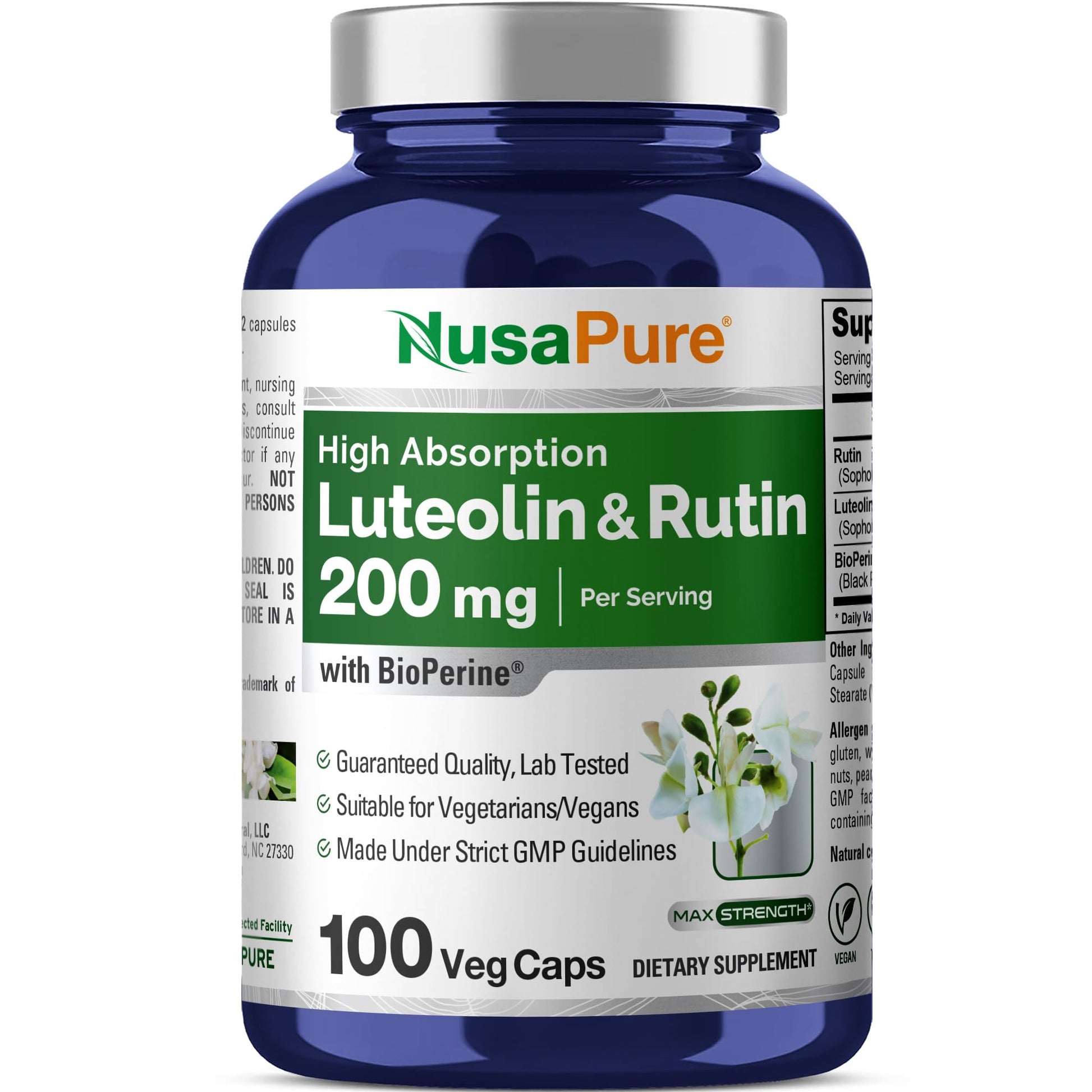 NusaPure Luteolin Complex with Rutin 200 mg | 100 Capsules | Vegetarian, Non-GMO & Vegan Flavonoid Formula NusaPure uk supplements