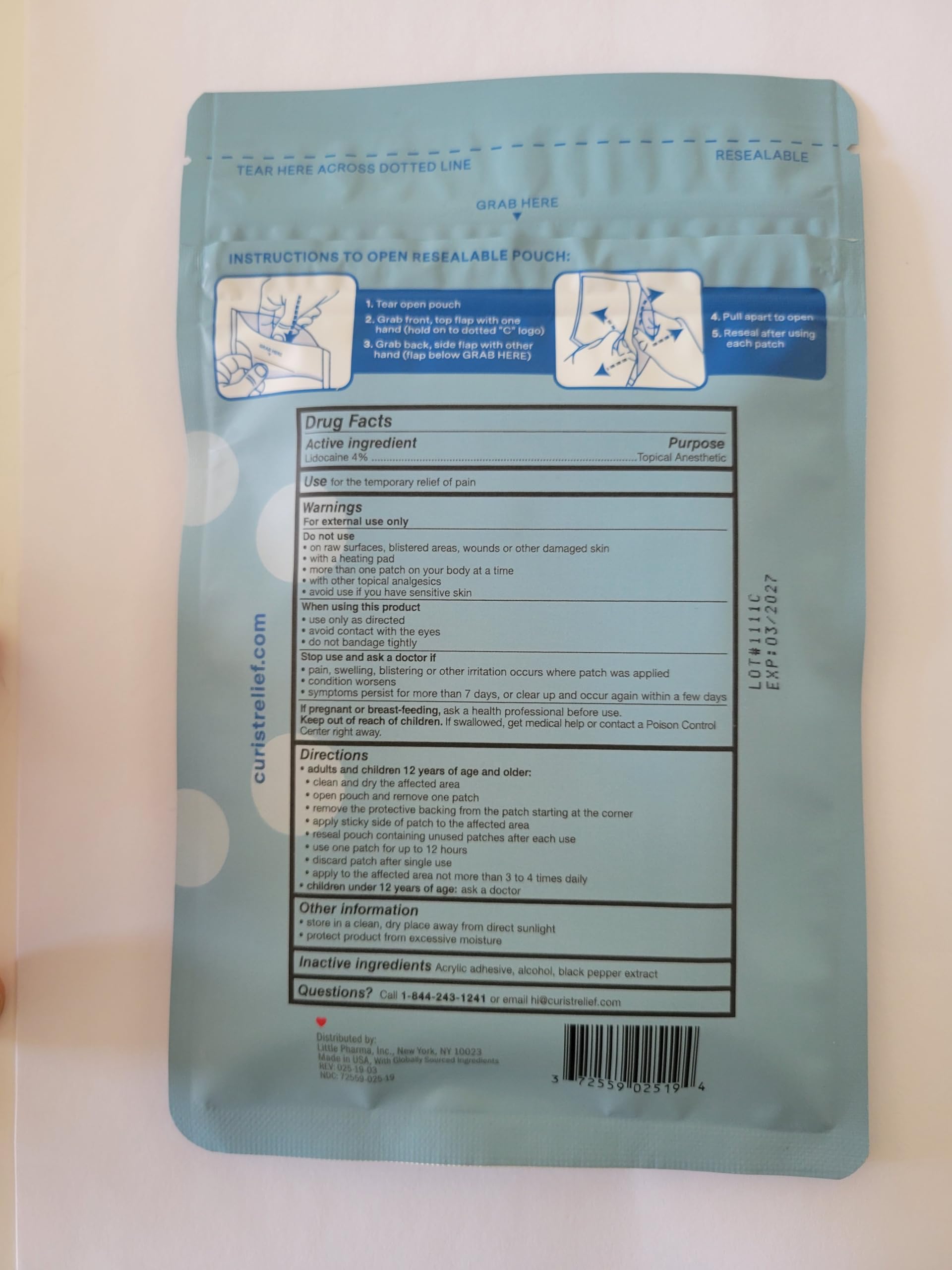 Curist Super Stick Lidocaine Patches Topical Pain Relief - Long Lasting Adhesive for Back Relief, Neck Relief, Sore Muscle Relief (20 Patches -1 Pack - 3x5 Lidocaine 4% Patches) Curist uk supplements
