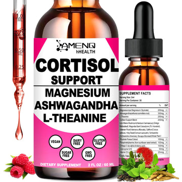 Cortisol Supplement Liquid Drops, 17-in-1 Cortisol Reducer w. Ksm-66 Ashwagandha Theanine Rhodiola Rosea Magnesium Phosphatidylserine, Hormone Balanced & Lower Cortisol for Women Calm* Relaxation AMENQ hHEALTH uk supplements