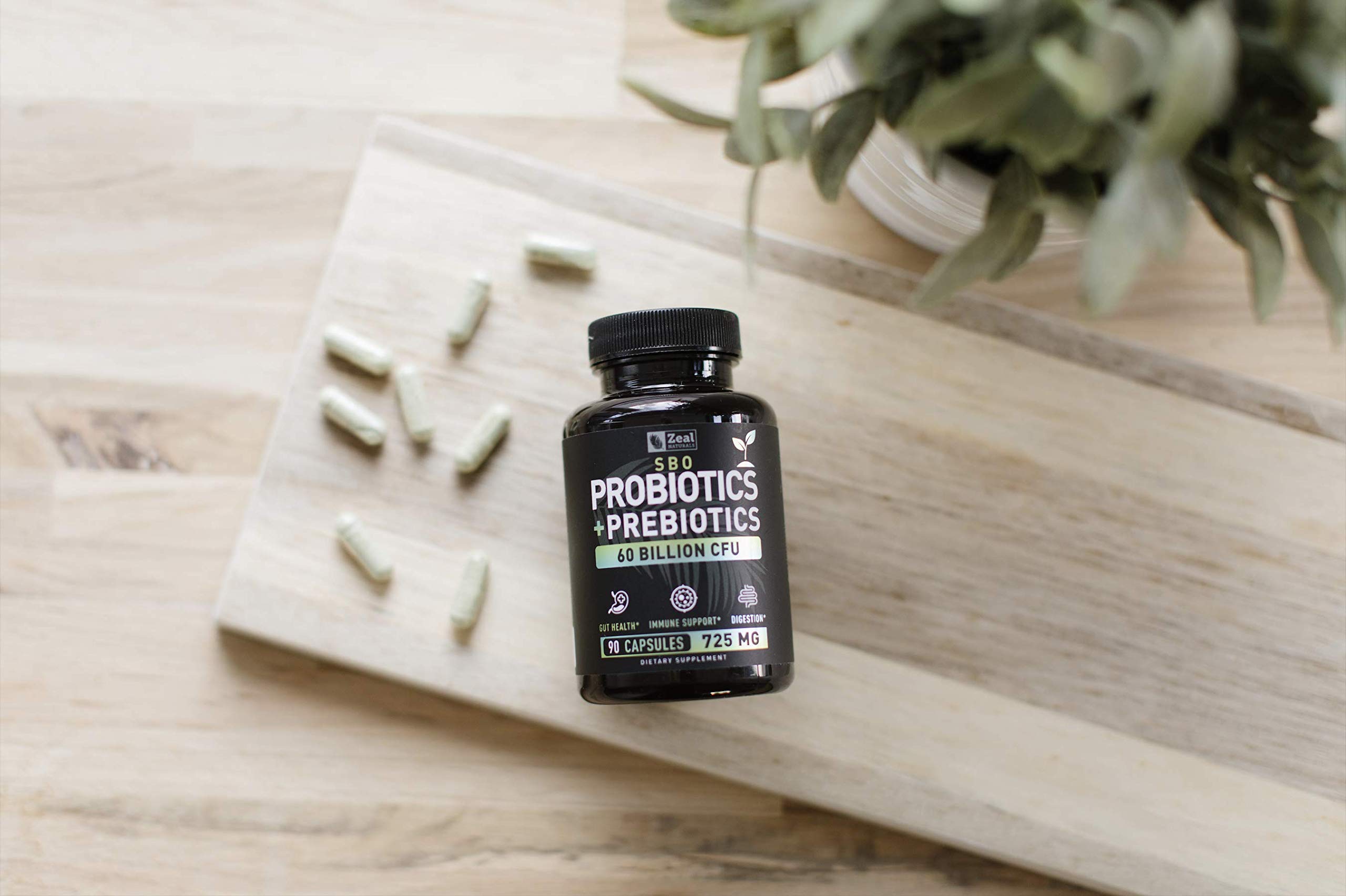 Probiotics and Prebiotics + SBO Probiotics (60 Billion CFU | 90 Capsules) Acidophilus Probiotic w. Saccharomyces Boulardii, Bifidobacterium + Spore Probiotic & Organic Sprouted Prebiotic Fiber Blend Zeal Naturals uk supplements