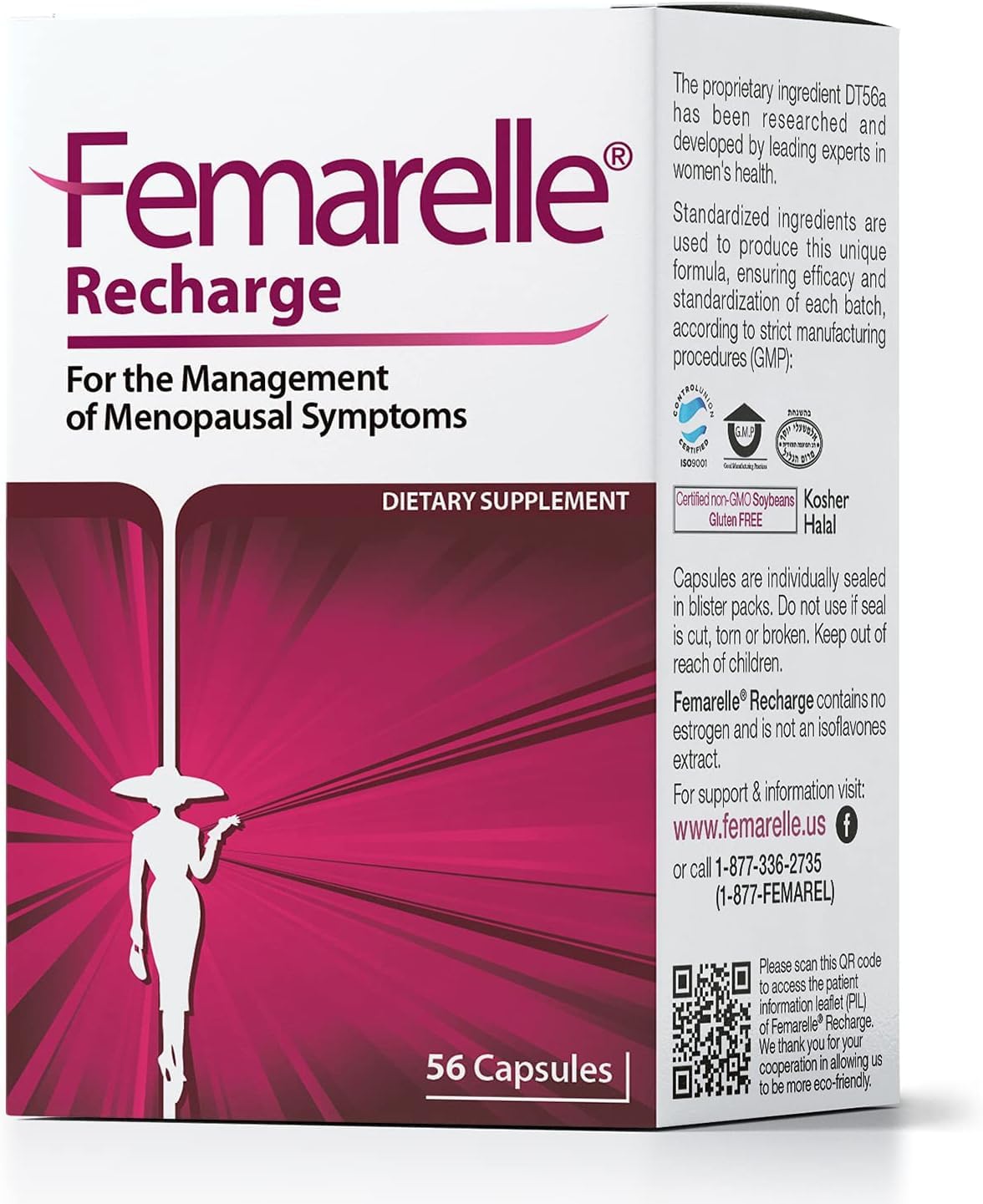 Femarelle® Recharge – Menopause Supplement for Women - Clinically Proven Menopause Relief - Hot Flashes, Night Sweats, Sleep & Libido Support Within 1st Month, Gluten-Free, GMO-Free & Hormone Free Femarelle uk supplements