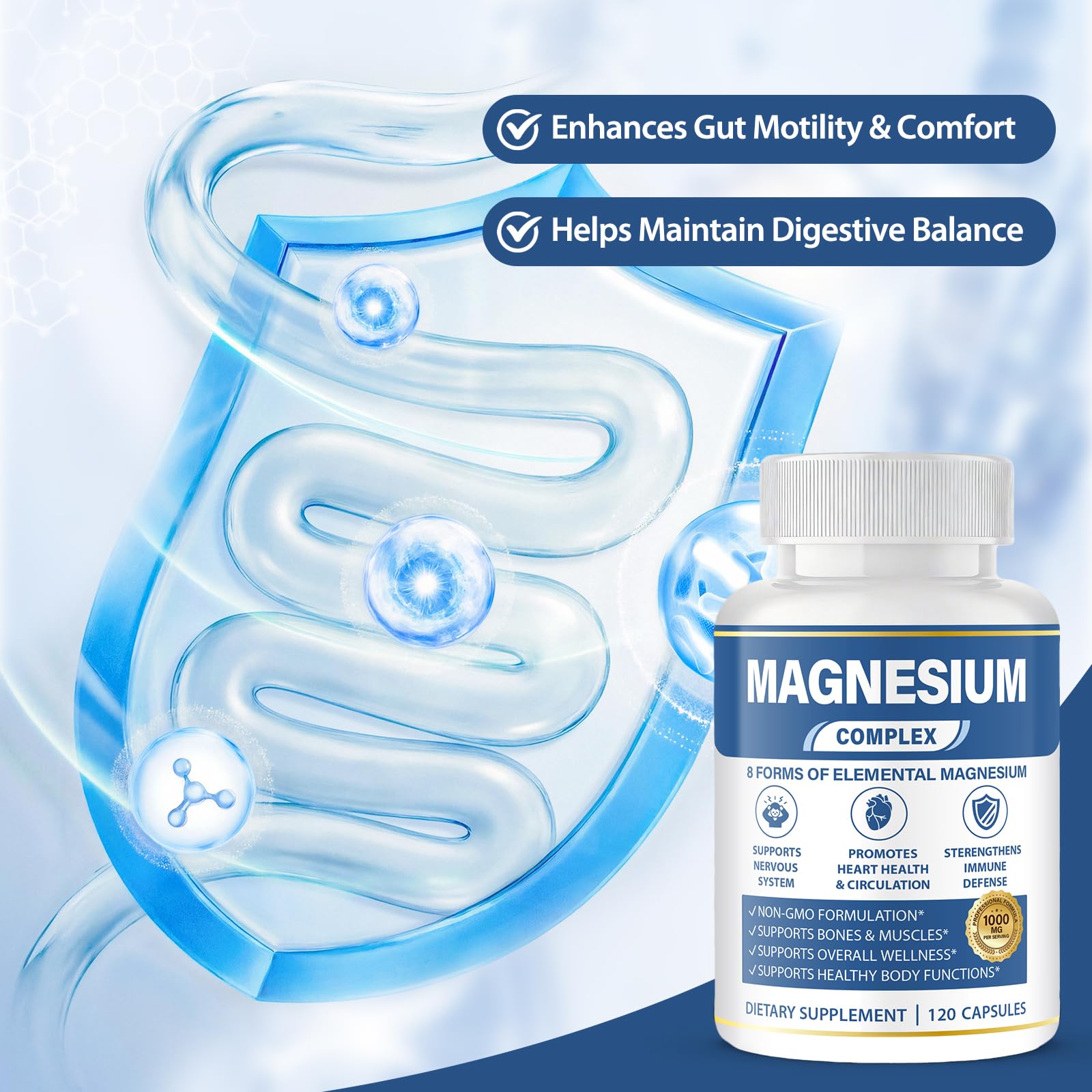 1000mg Magnesium Complex 8 in 1 for Women & Men – Magnesium Glycinate, Citrate, Malate, Taurate, Oxide, Carbonate, Aspartate, Orotate – Vegan Non-GMO, for Sleep, Fatigue & Heart Health, 120 Capsules BOSNETHUINH uk supplements