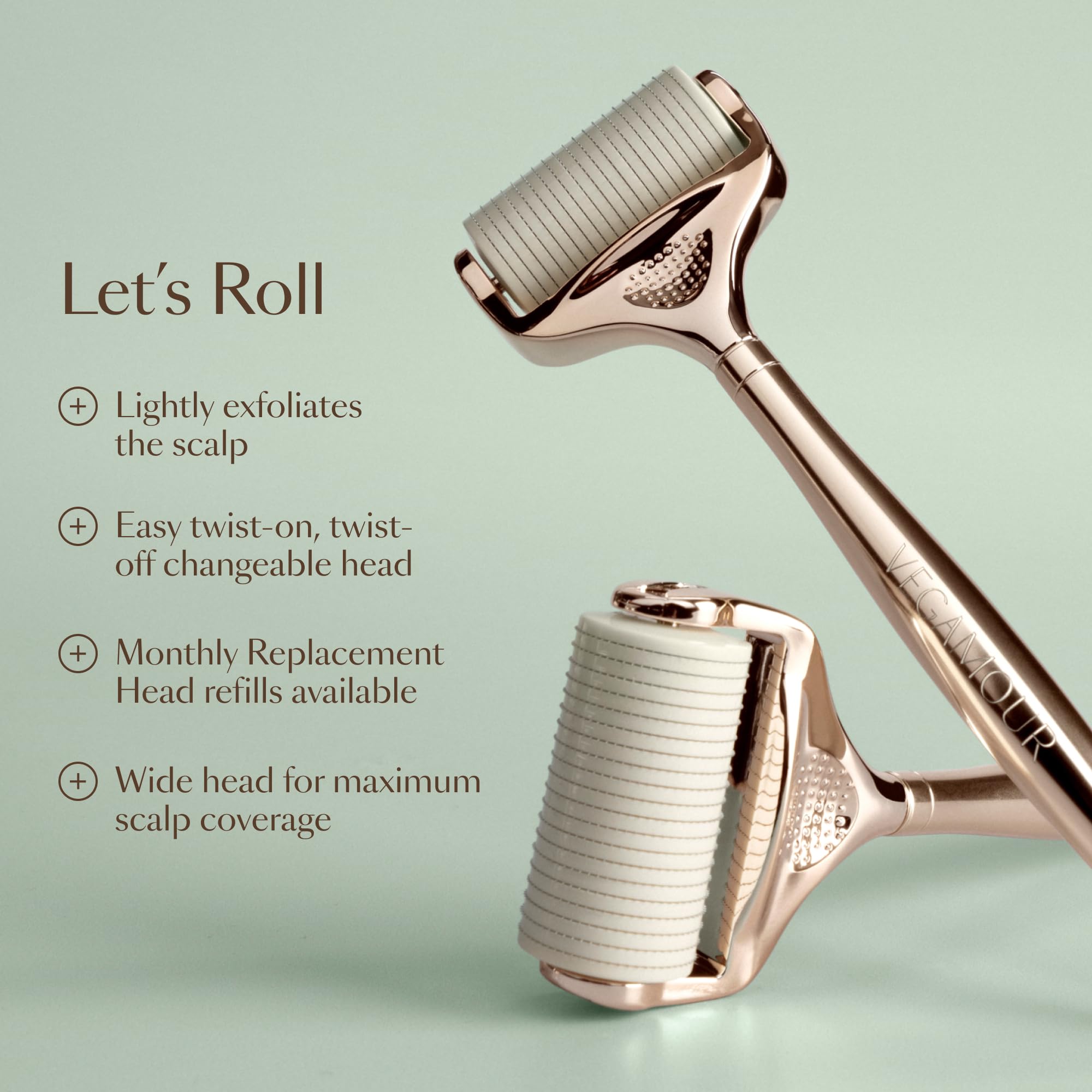 VEGAMOUR GRO+ Advanced Dermaroller | 1,200 Microneedle 0.25mm Scalp Tool | Gently Exfoliates the Scalp | Wide Head for Maximum Coverage VEGAMOUR uk supplements