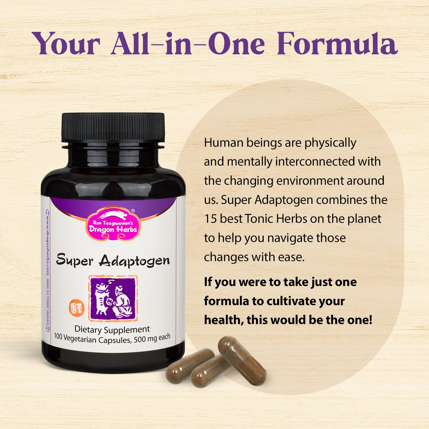 Dragon Herbs Super Adaptogen | All Natural Supplement to Support Well-Being, Mood, Immune Function, Strong Adaptive Response | All Natural Ingredients, Non-GMO (100 Capsules, 500 mg Per Capsule)” Dragon Herbs uk supplements