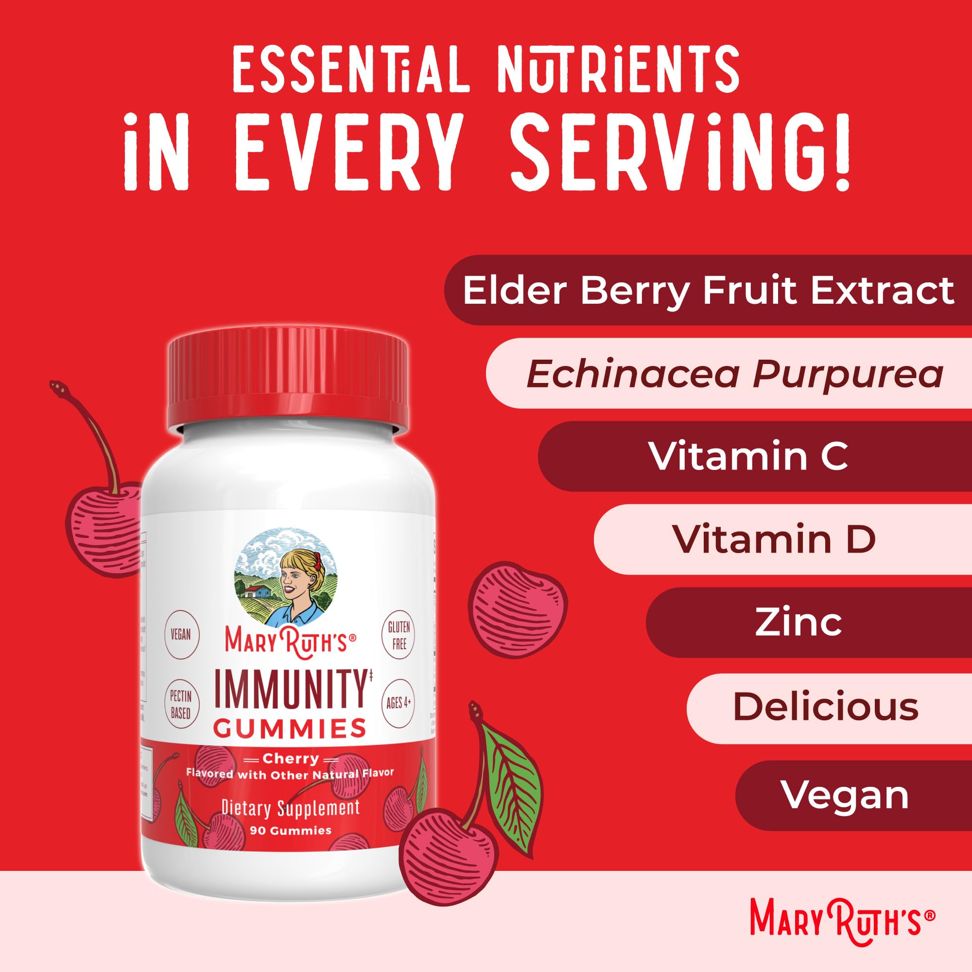 Mary Ruth's 5-1 Immunity Gummies with Elderberry for Kids & Adults | Cherry | Pectin Based | Vegan | 90 Count MARYRUTH'S uk supplements