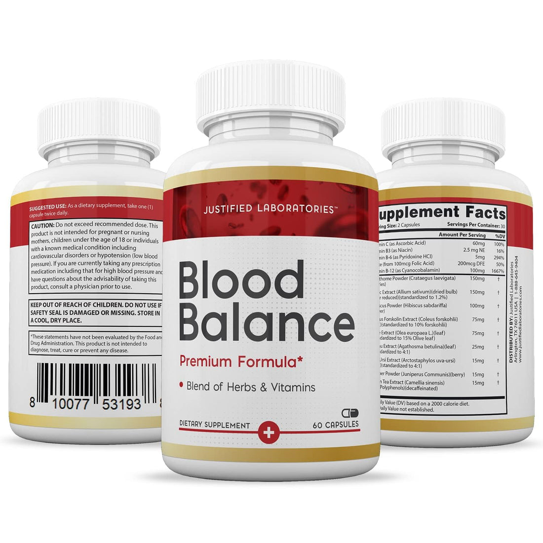 (3 Pack) Blood Balance Advanced Formula 688MG Supplement Pills 180 Capsules Justified Laboratories uk supplements