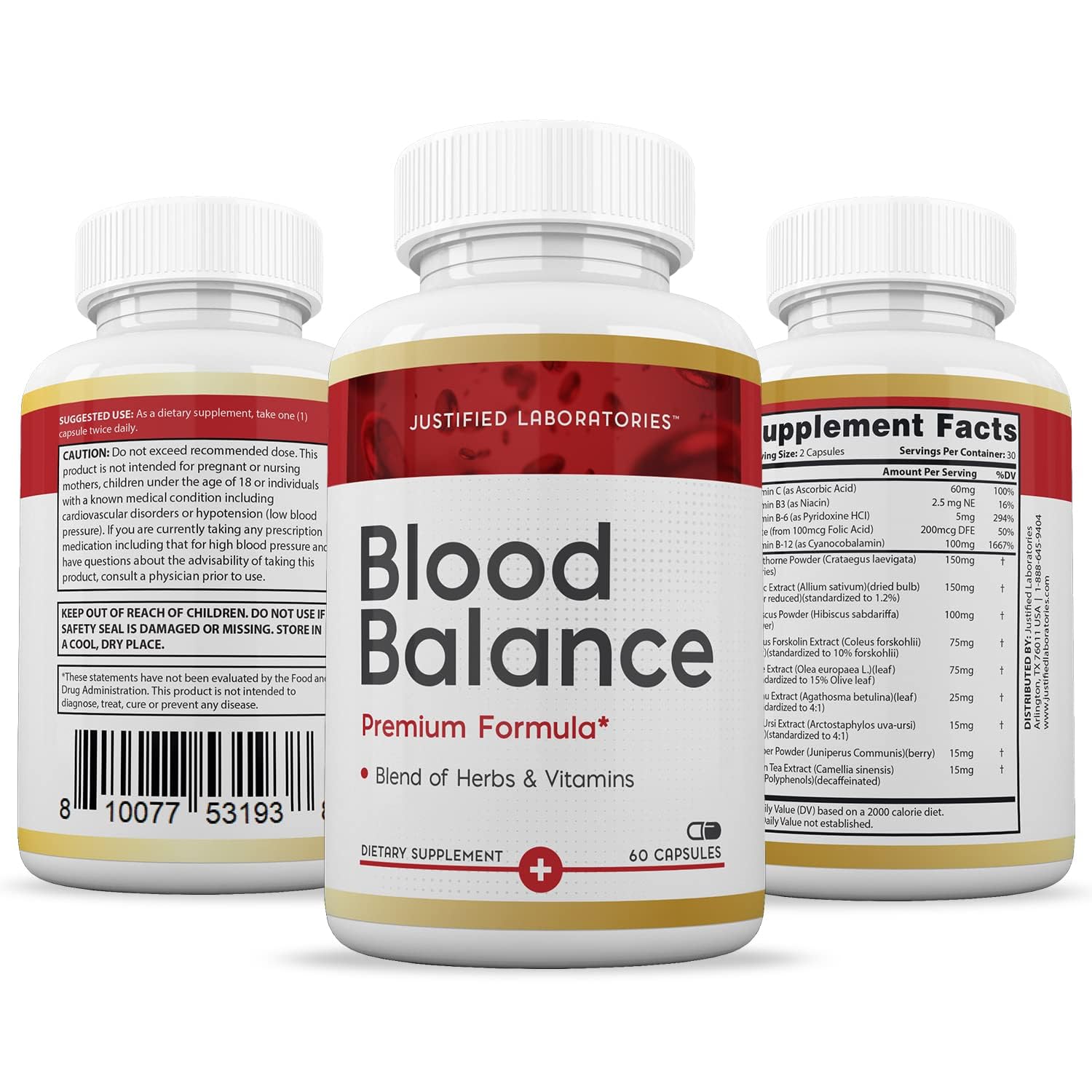 (3 Pack) Blood Balance Advanced Formula 688MG Supplement Pills 180 Capsules Justified Laboratories uk supplements