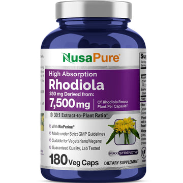 NusaPure Rhodiola Rosea 7,500mg 180 Veggie Capsules (Non-GMO, Extract 30:1, Vegan & Gluten-Free) Bioperine NusaPure uk supplements