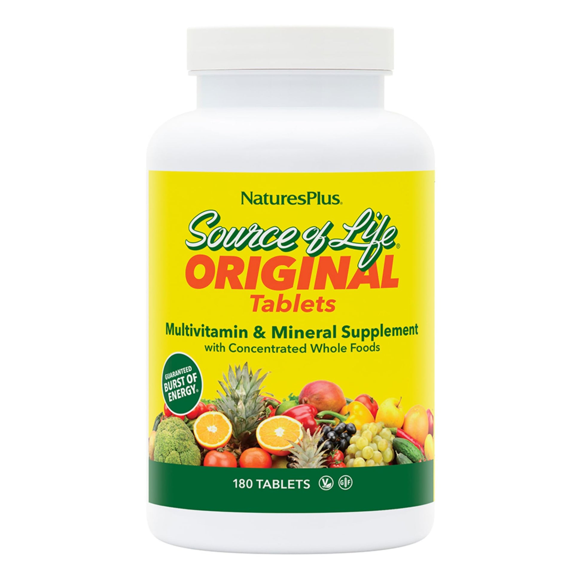 NaturesPlus Source of Life - 180 Tablets, Pack of 2 - Multivitamin & Mineral Supplement with Concentrated Whole Foods - Gluten Free, Vegetarian - 120 Total Servings NaturesPlus uk supplements