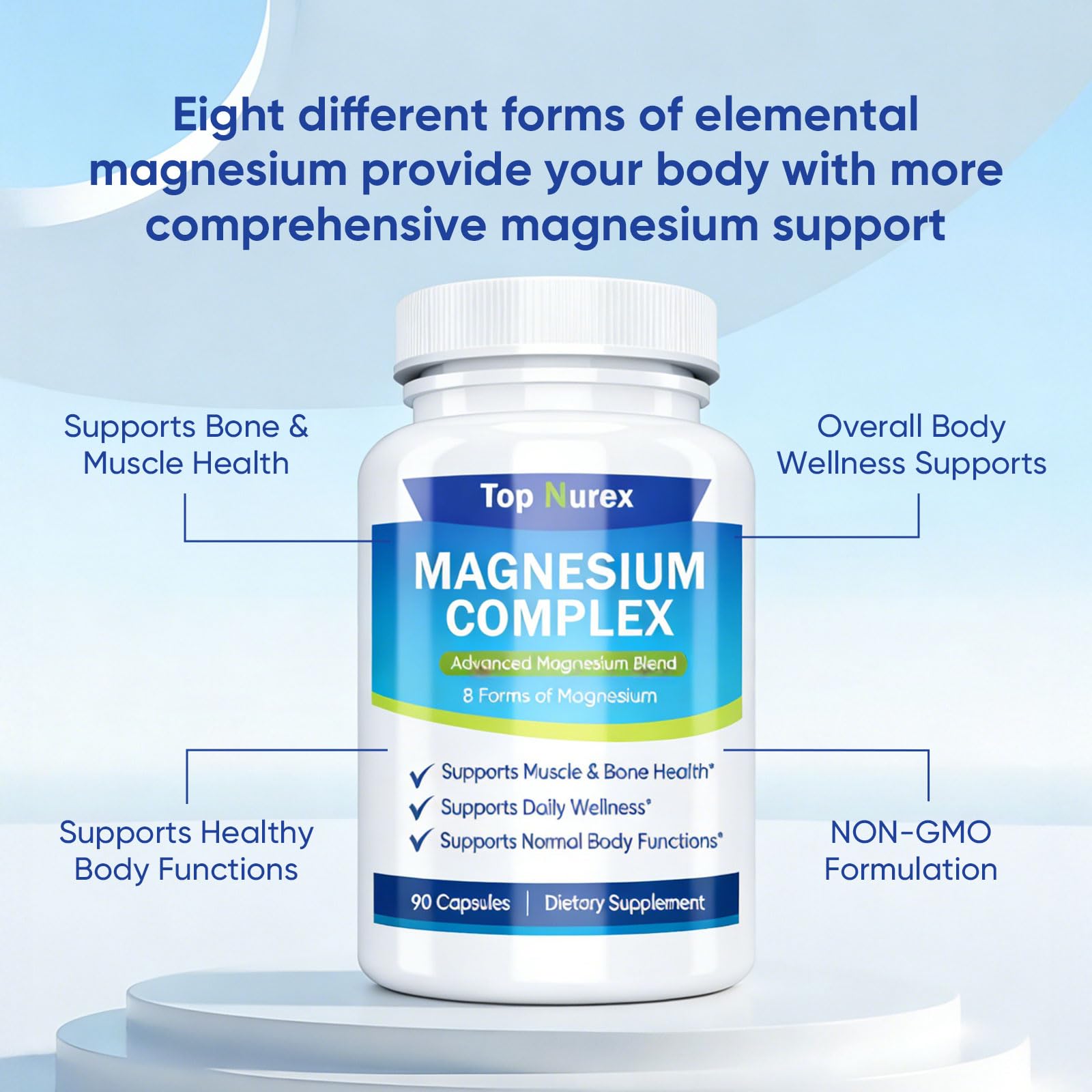 Top Nurex Magnesium Complex 1000 mg, 8-Source Magnesium Blend with Glycinate, Citrate, Malate & Taurate, Vegan Non-GMO Formula, 90 Capsules Kunnozz uk supplements