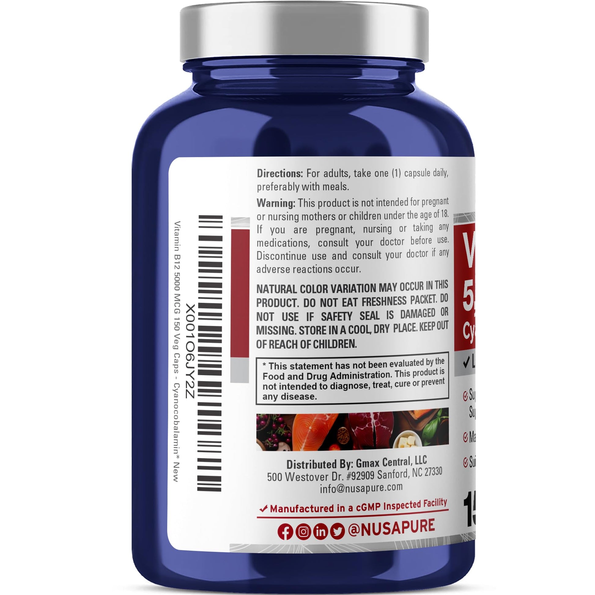 NusaPure Vitamin B12-5000 MCG 150 Veggie Capsules (Non-GMO, Vegan) - Max Strength Vitamin B12 NusaPure uk supplements