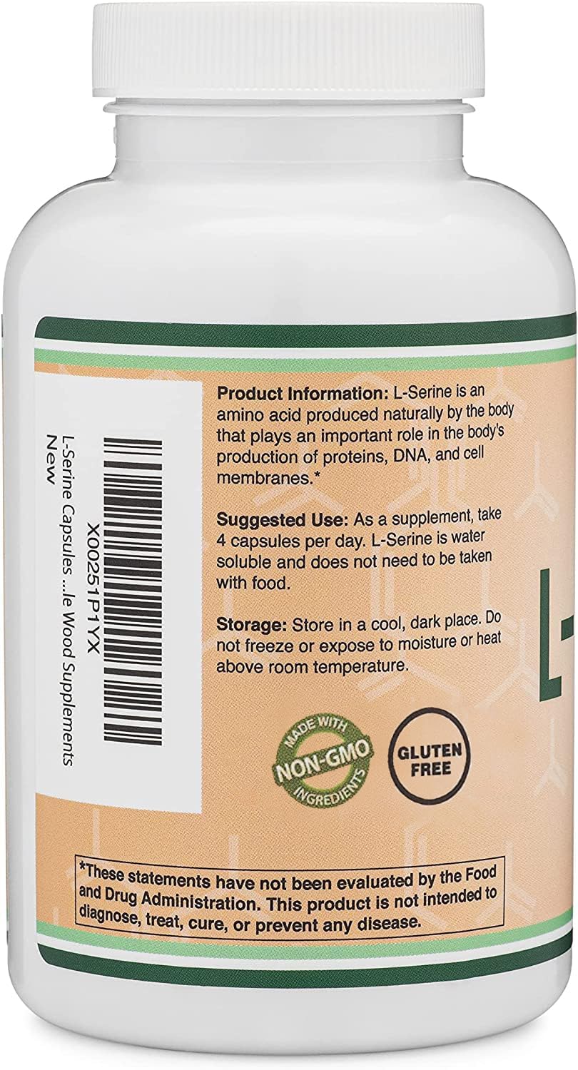 L-Serine Capsules (Third Party Tested) - 2,000mg Servings Used in Clinical Study, 180 Count, 500mg per Capsule (L Serine Amino Acid for Serotonin Production and Brain Support) by Double Wood Double Wood Supplements uk supplements