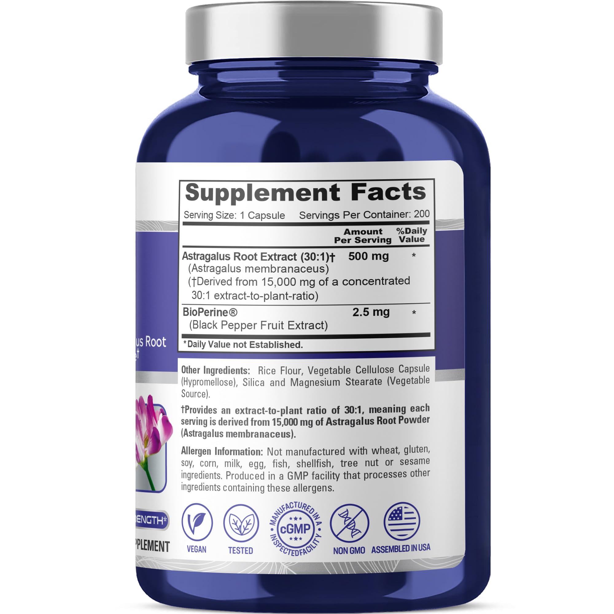NusaPure Astragalus Root 30:1 Extract, 500 mg Equivalent to 15,000 mg 200 Veg Caps Suitable for Vegetarians and Vegans, Non-GMO NusaPure uk supplements