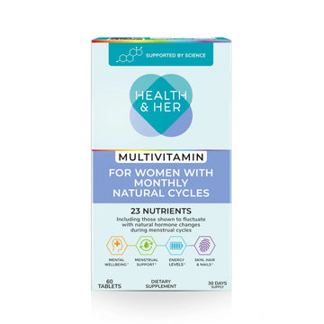 Health & Her Multivitamin for Women with Monthly Natural Cycles - Supplements for Women - Nutrition and Wellbeing Support for Menstrual Cycle Health and Her uk supplements