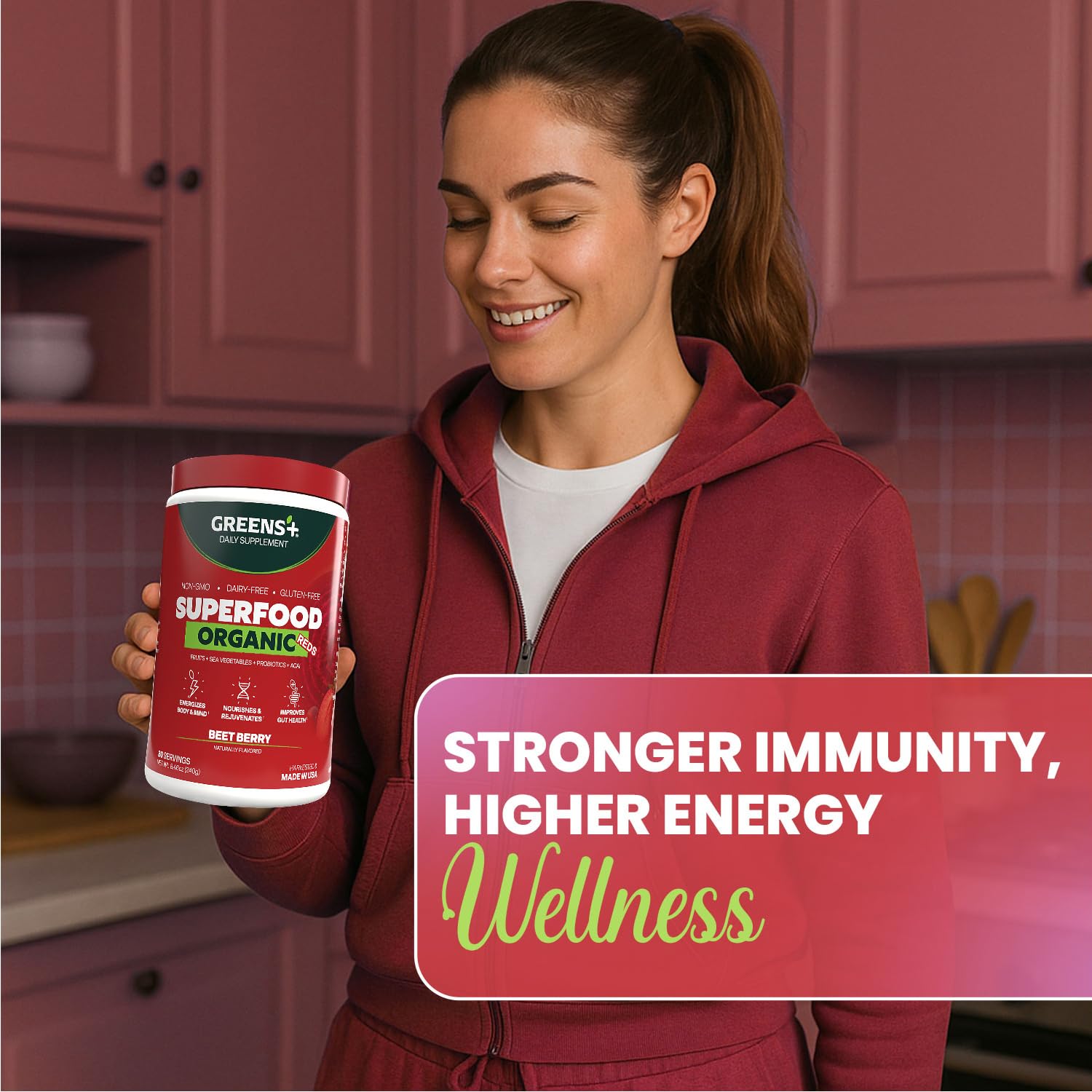 Greens+ Organic Reds Superfood Powder, Antioxidant, Polyphenol, Blend for Morning Kick, Energy, Vitality Boost, Nutrition, Vibrant Health, Vegan Soy/Dairy/Gluten Free(8.46oz) Greens+ uk supplements