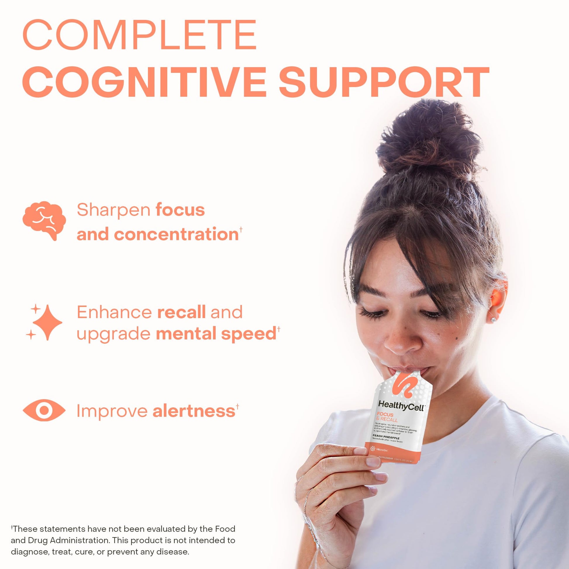 Healthycell Focus & Recall, Daily Liquid Brain Supplement for Focus & Memory - Nootropics Supplement for Concentration & Alertness with L-Theanine, Omega-3 & Taurine - 14 Gel Packs Healthycell uk supplements