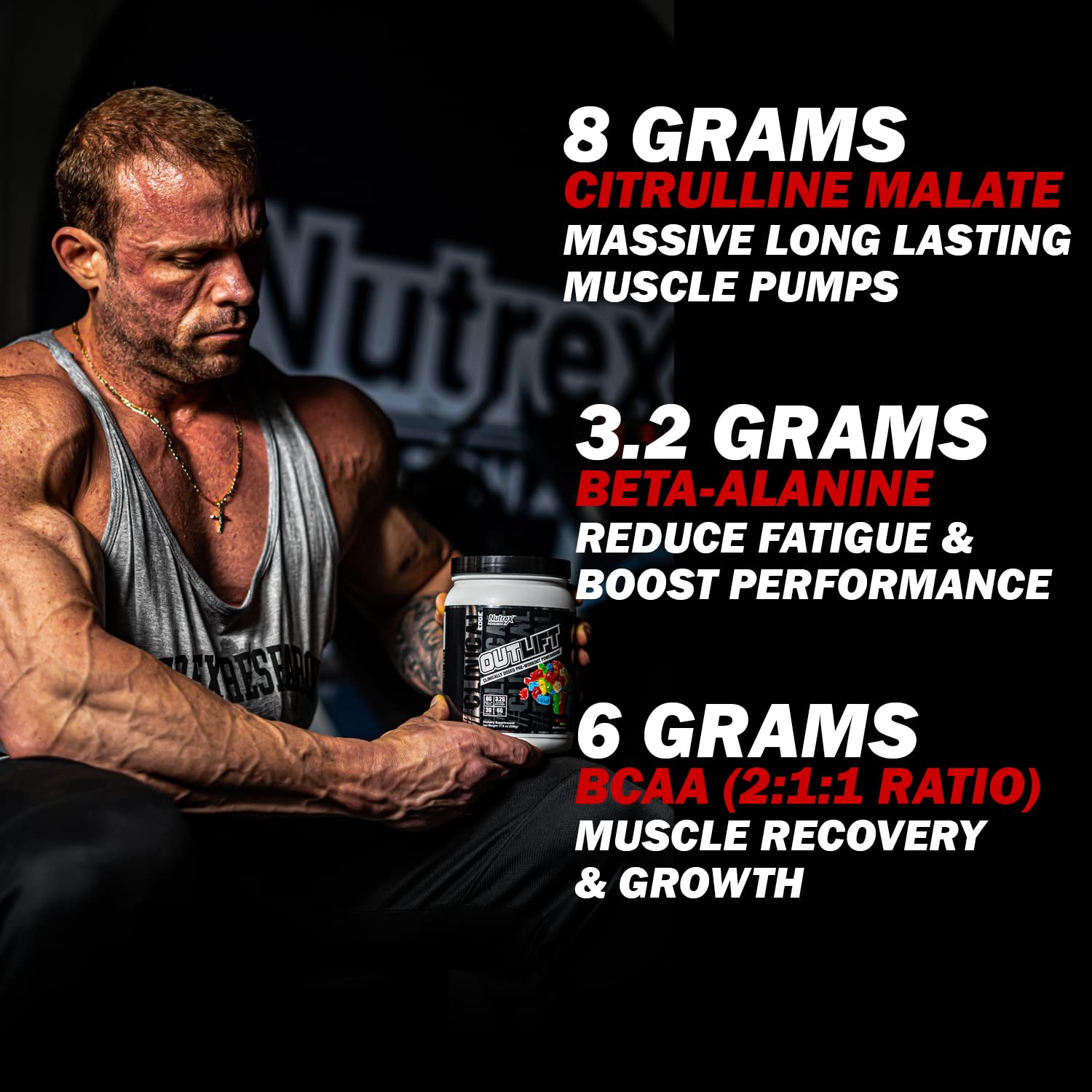 Nutrex Outlift Clinically Dosed Pre Workout Powder with Creatine, 8G Citrulline, BCAA Nutrex Research uk supplements