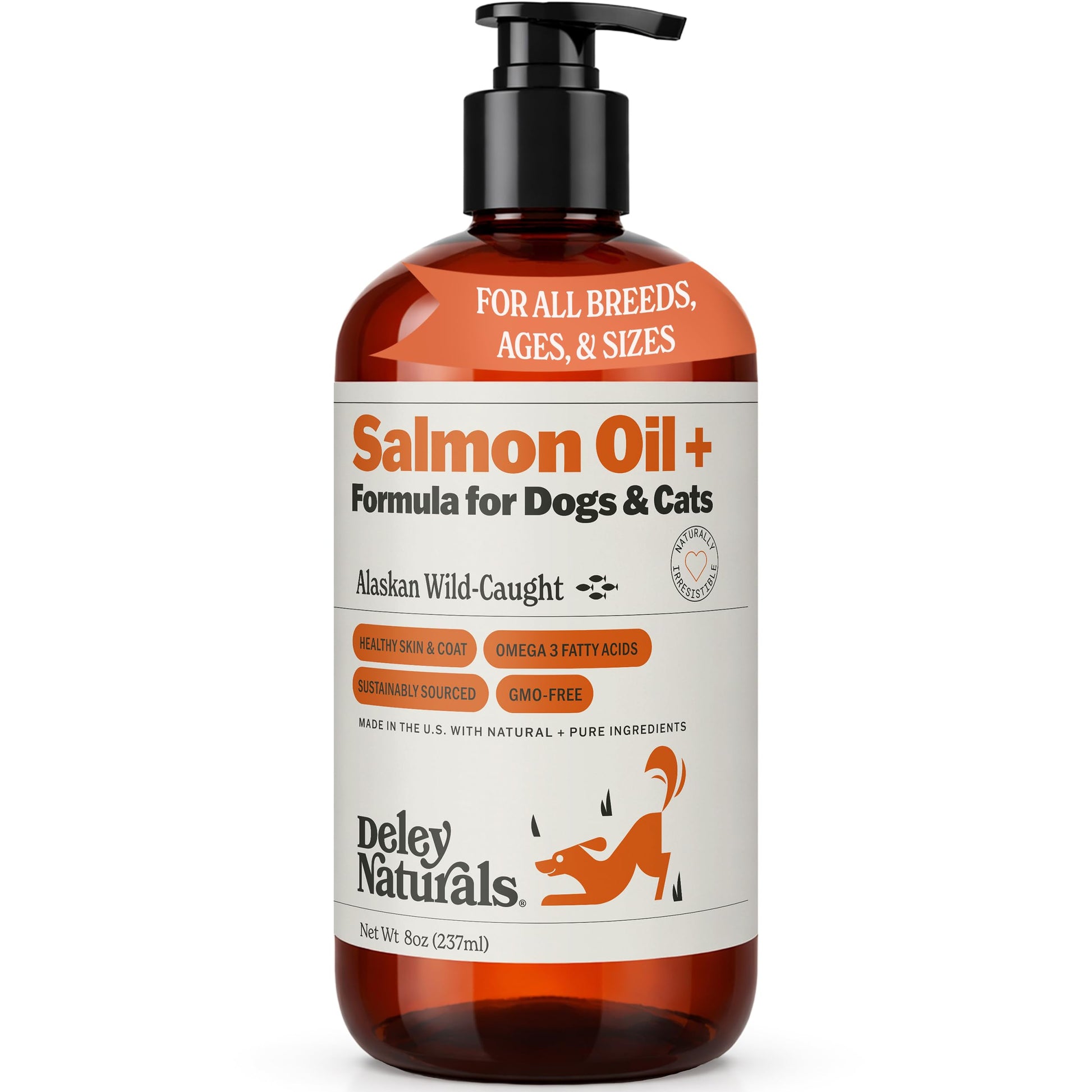 Deley Naturals Wild Alaskan Salmon Oil for Dogs & Cats - New and Improved Salmon Oil Plus Formula - Fish Oil for Dogs with Omega 3, DHA and EPA - Omega 3 for Healthy Skin and Coat - 8oz Made in USA Deley Naturals uk supplements