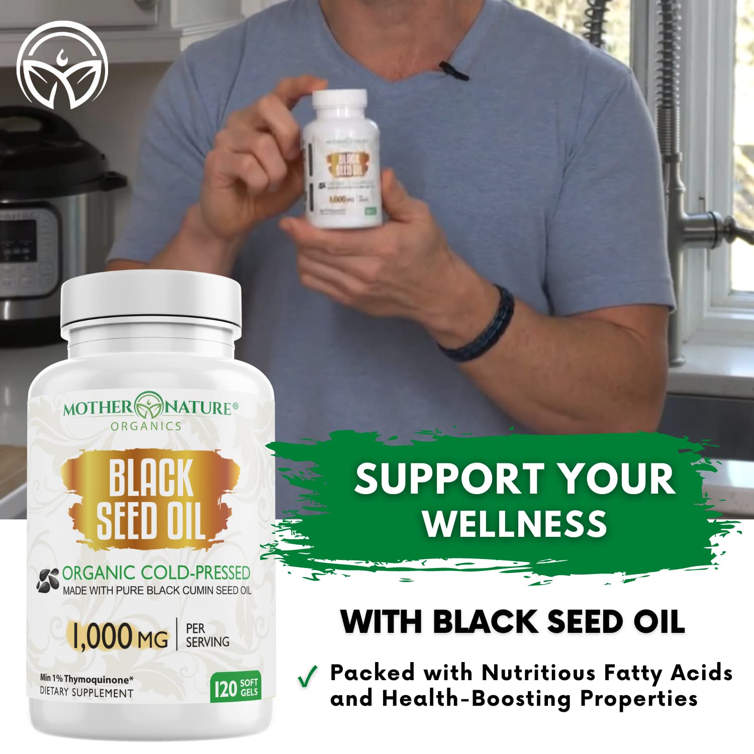 Black Seed Oil Capsules - 120 Count (Organic, Non-GMO Liquid) Premium Cold Pressed Mother Nature Organics Superfoods For Organic Living uk supplements