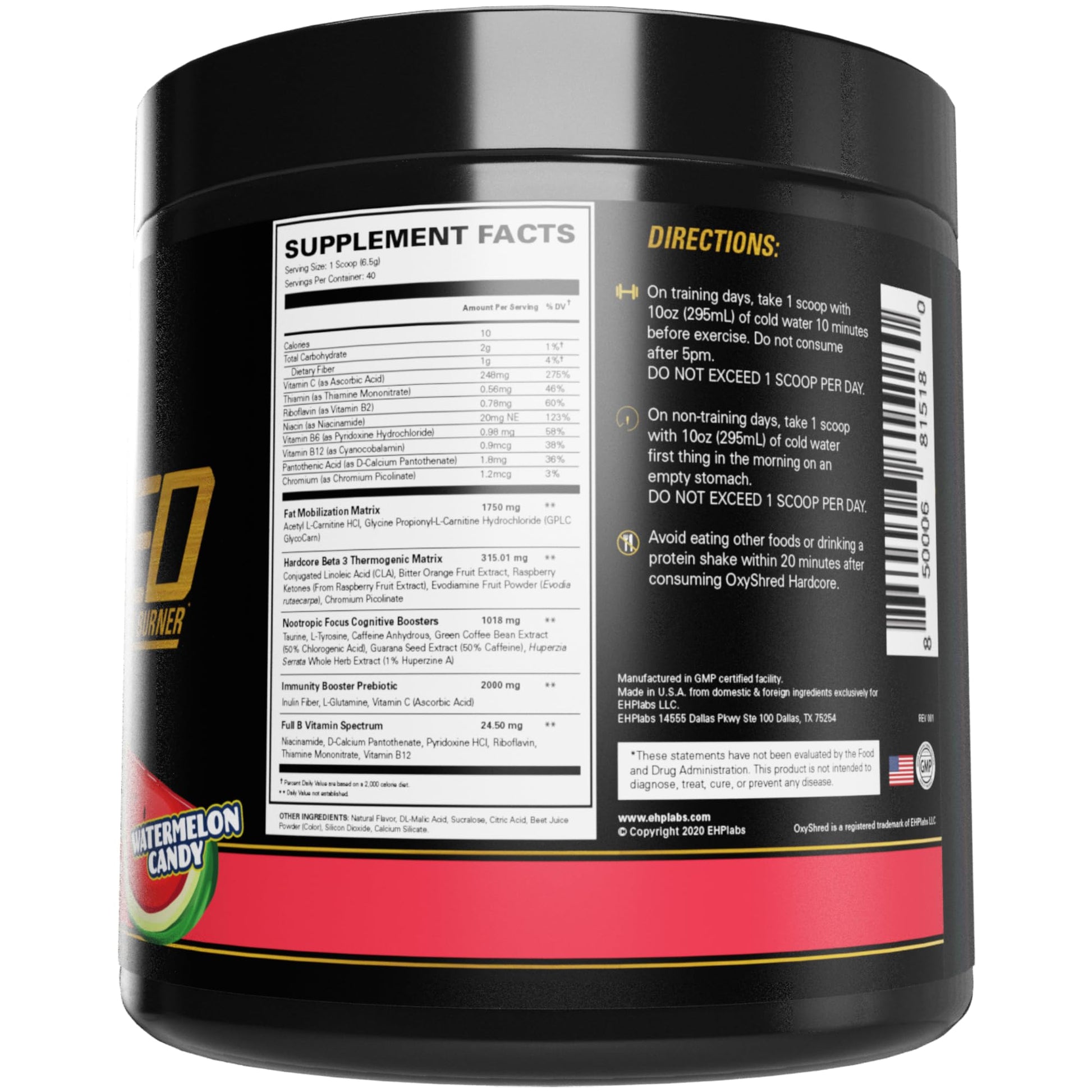 EHP Labs OxyShred Hardcore Super Dosed Pre Workout Powder - Preworkout Powder with L Glutamine & Acetyl L Carnitine, Energy Boost Drink - 275mg of Caffeine EHP Labs uk supplements