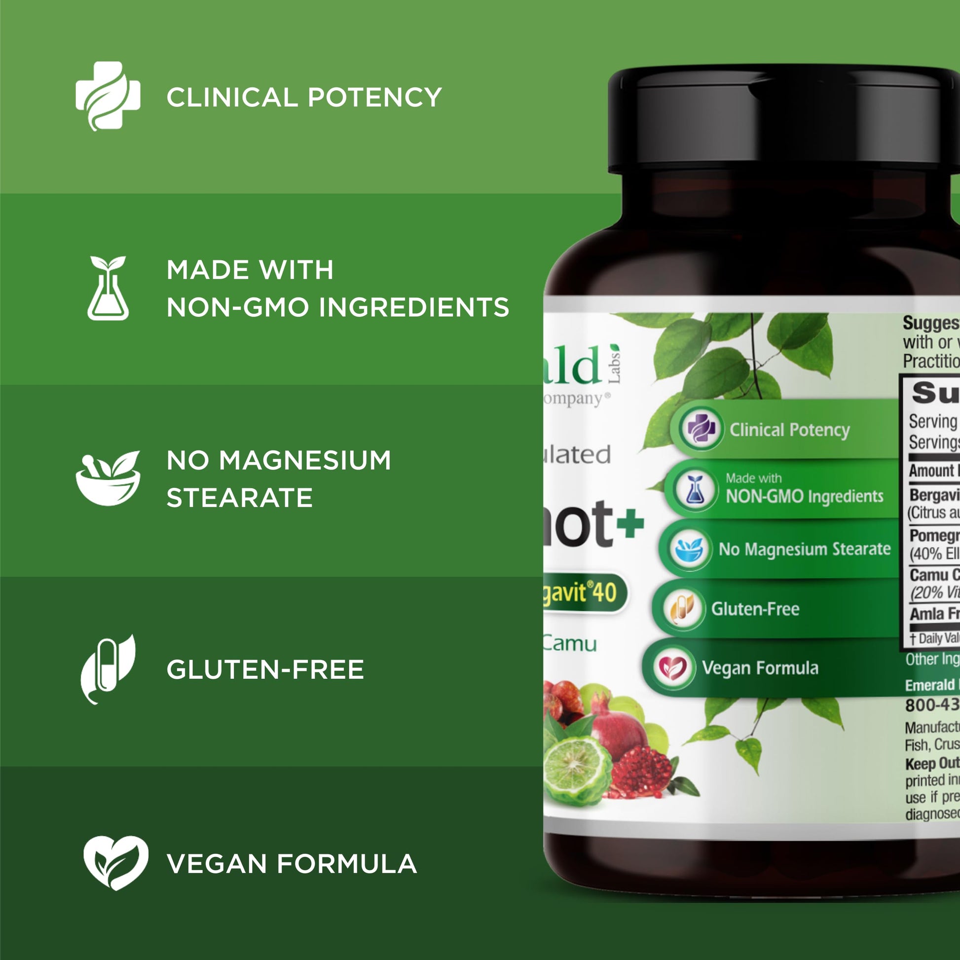 EMERALD LABS Bergamot+ - Supports Metabolism & Heart Health with Bergamot, Pomegranate, Amla & Camu Camu - Gluten-Free & Vegan - 60 Vegetable Capsules (30 Servings) EMERALD LABS uk supplements