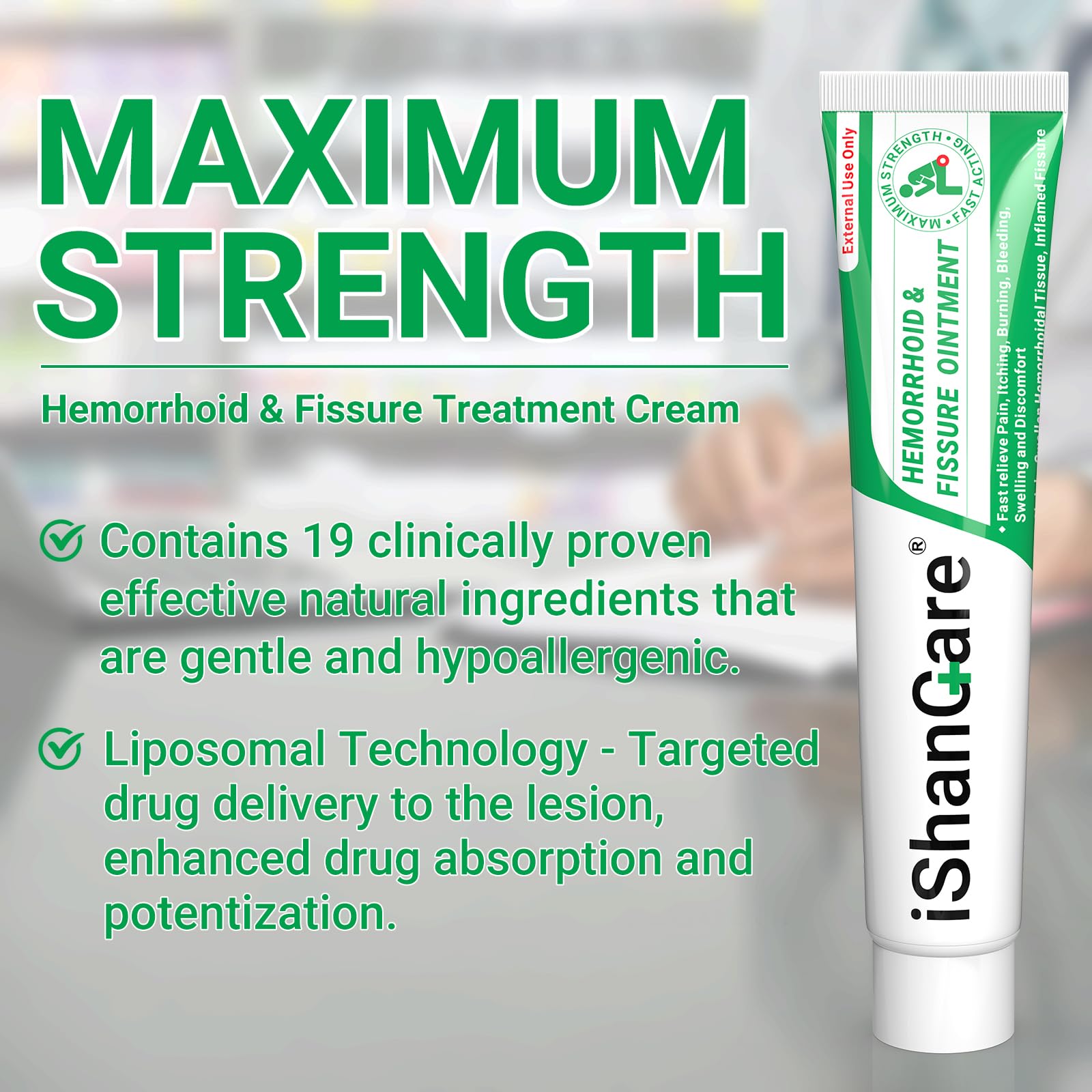 Hemorrhoid Cream, Hemorrhoid & Fissure Treatment Ointment Extra Strength, Relief Anal Pain, Itching, Bleeding, Swelling, Discomfort, Natural Herbs Fast Acting Ingredients, Contains Vitamin E ishancare uk supplements