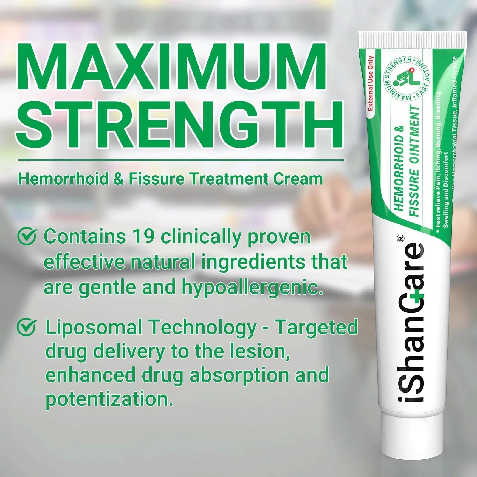 ishancare Hemorrhoid Cream, Hemorrhoid & Fissure Treatment Ointment Extra Strength, Relief Anal Pain, Itching, Bleeding, Swelling, Discomfort, Natural Herbs Fast Acting Ingredients, Contains Vitamin E ishancare uk supplements
