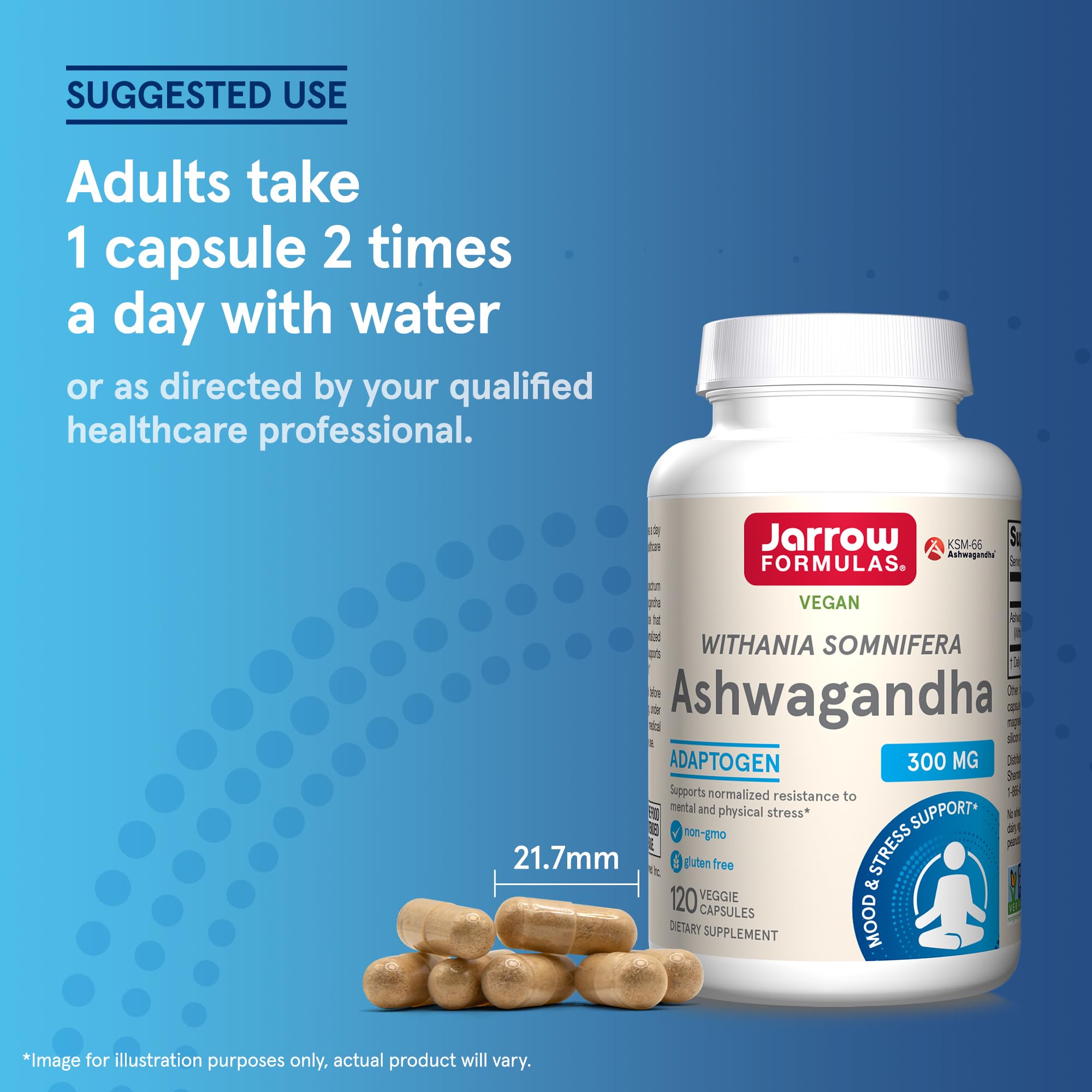 Jarrow Formulas Ashwagandha Capsules, 300 mg Supplement Supports Normalized Resistance to Mental and Physical Stress, 120 Veggie Capsules, 60 Day Supply Jarrow Formulas uk supplements