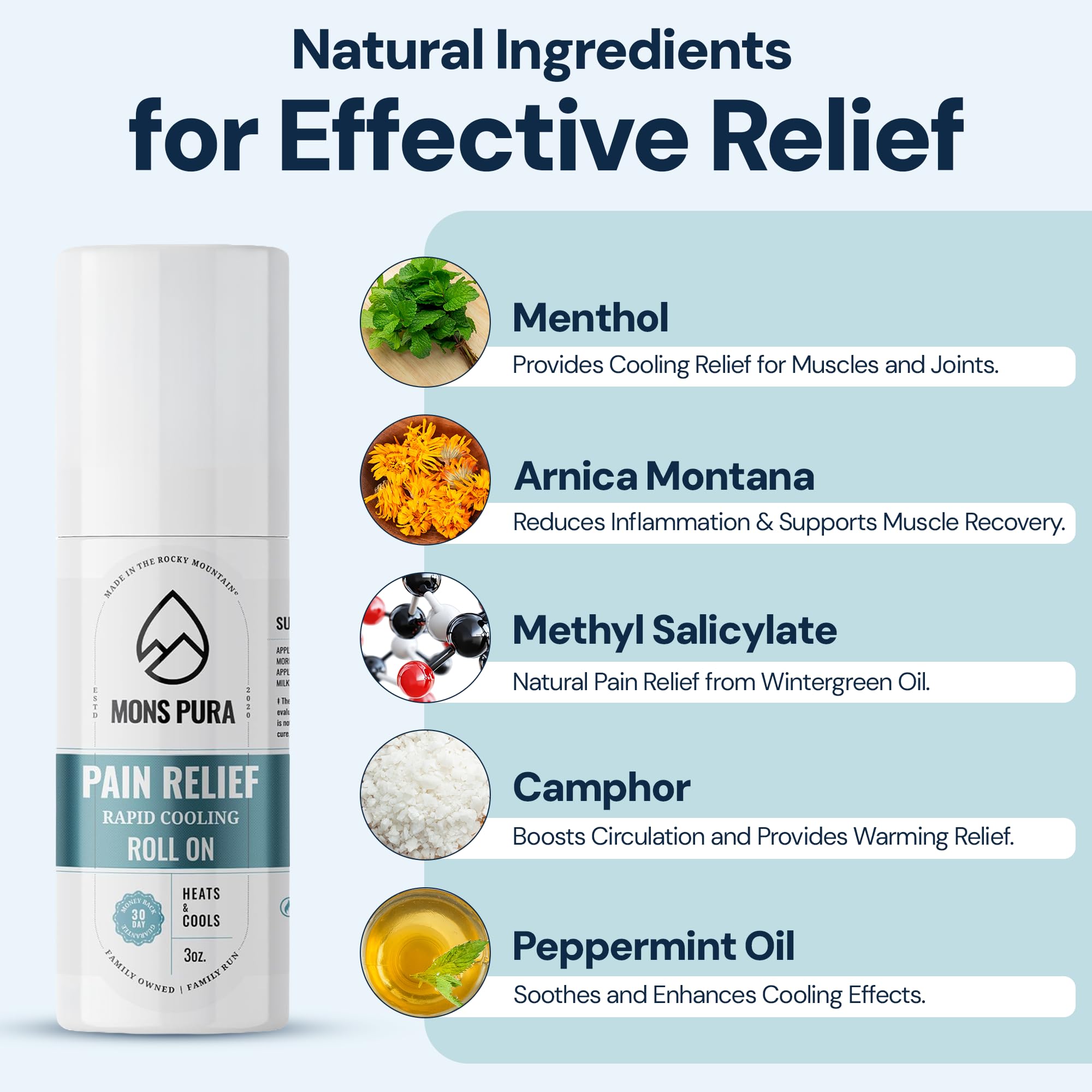 Mons Pura Roll On Pain Relief with Menthol, Arnica, Rosemary & Essential Oils - Extra Strength Arnica Roll On Fast Cooling Muscle & Joint Relief for Arthritis, Back Pain & Sciatica (3oz) Mons Pura uk supplements