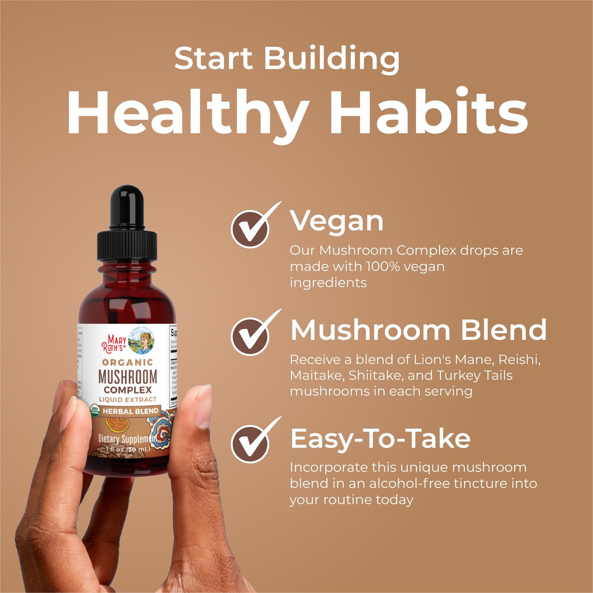 MaryRuth's Mushroom Complex | Lion's Mane | Turkey Tail | Reishi Mushroom | Shiitake Mushrooms | Alcohol Free | Mushroom Blend | Organic | Non-GMO | Vegan | 30 Servings MARYRUTH'S uk supplements