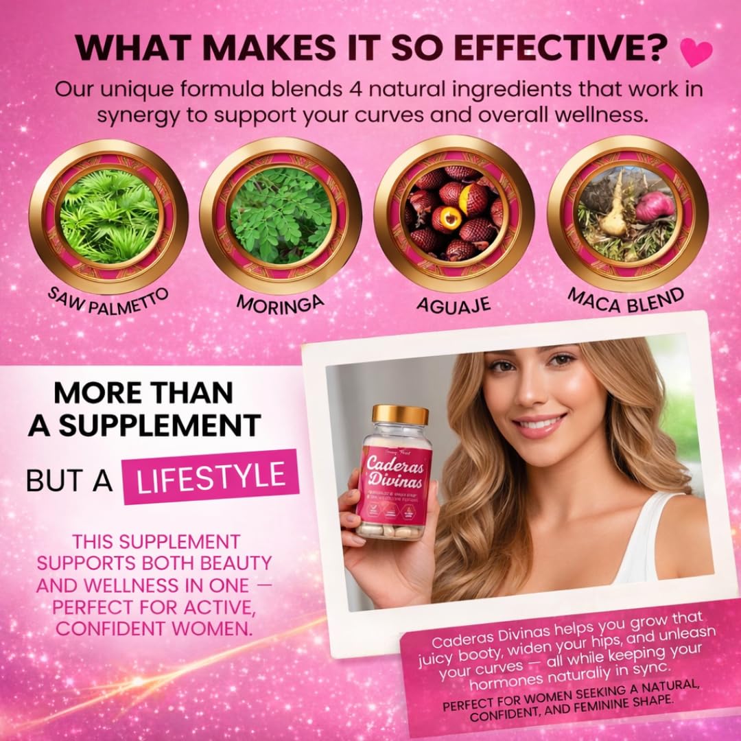 Caderas Divinas : Bigger Booty & Wider Hips – Aguaje + Maca Pills with Moringa & Saw Palmetto – 4 Super Ingredients for Natural Curve Growth – by CurvyFruit – 60 Capsules Curvy Fruit uk supplements