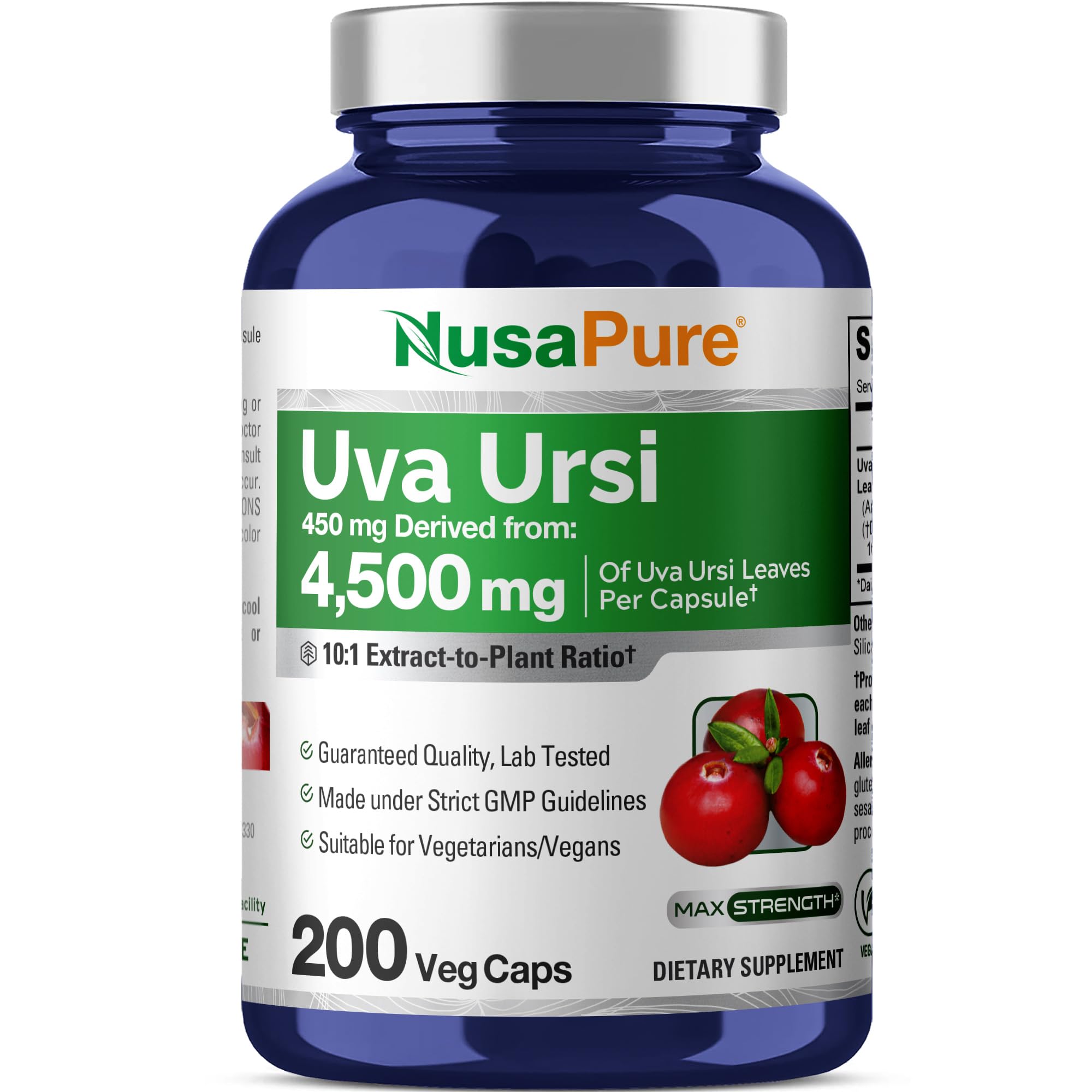 NusaPure Uva Ursi 10:1 Extract, 450 mg Equivalent to 4,500mg 200 Vegetarian caps (Non-GMO, Vegan) Bearberry NusaPure uk supplements
