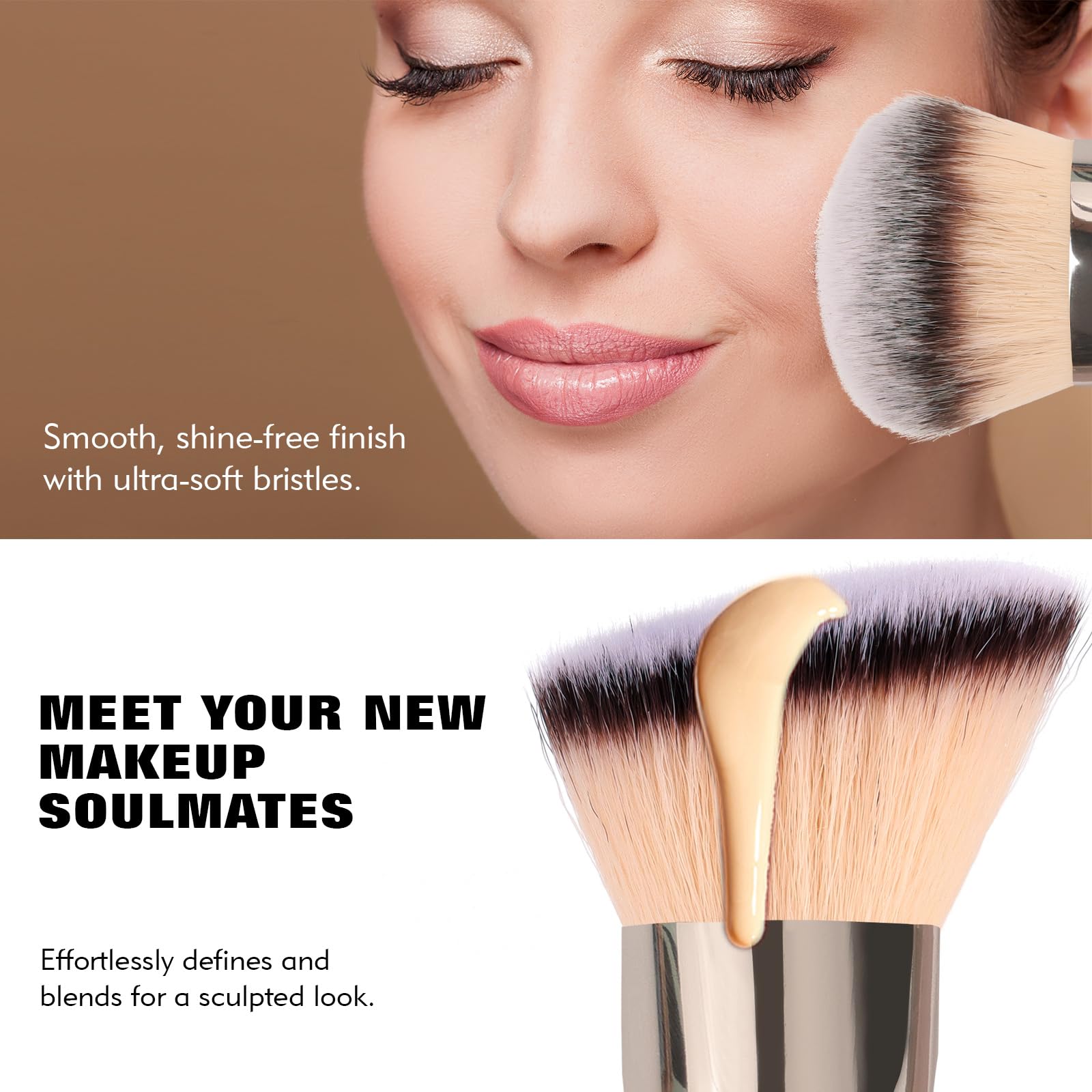 Dual-Ended Foundation Brush: Round & Angled Pro-Grade makeup brushes, 100% Vegan Synthetic Makeup Brush for Flawless Blending and Application of Liquid, Powder, Cream, Blush dpolla uk supplements