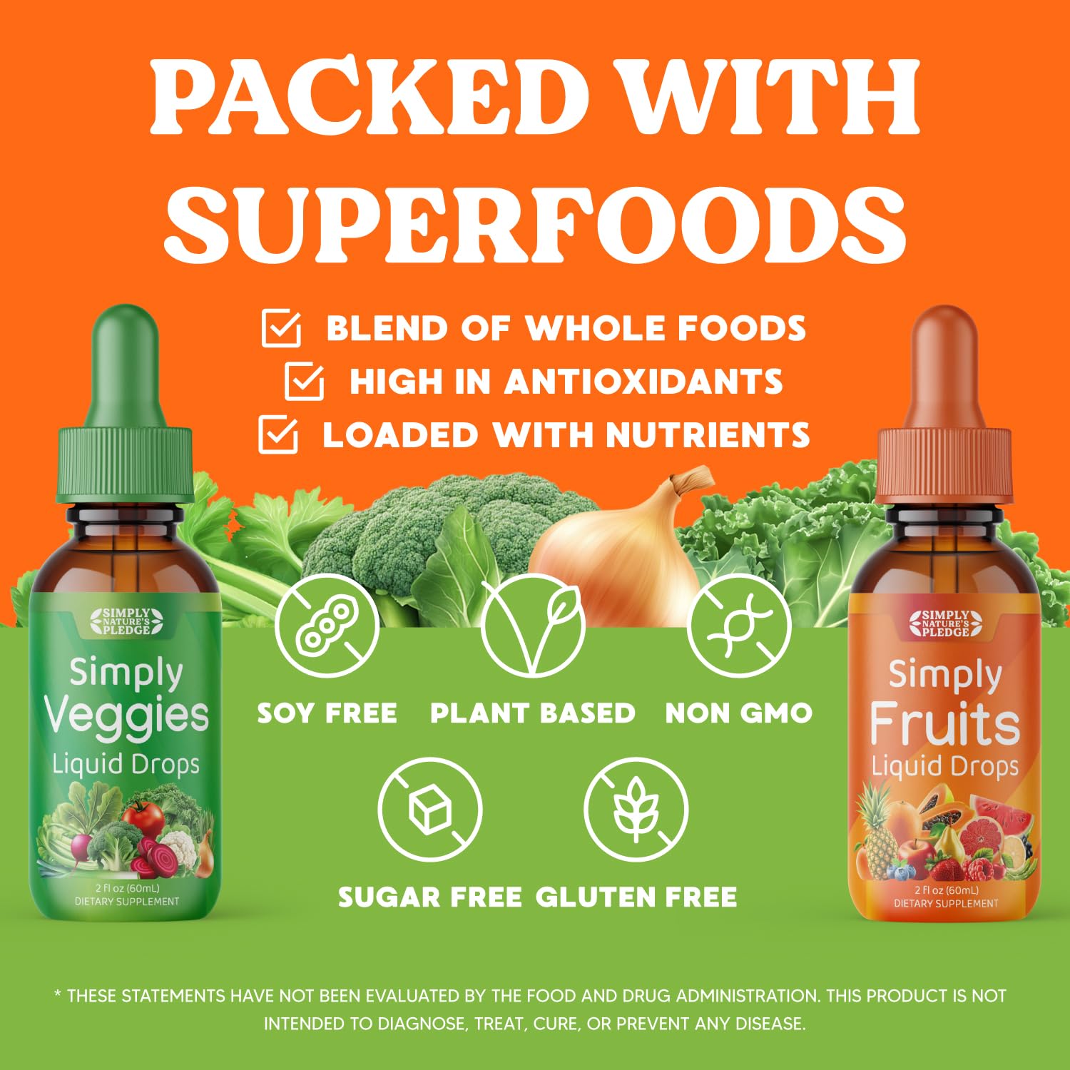 Simply Nature's Pledge - Fruit and Vegetable Supplements - Liquid Drops - Made with Whole Food Superfoods, Packed Vitamins & Minerals - Soy Free - Made in The USA Simply Nature's Pledge uk supplements