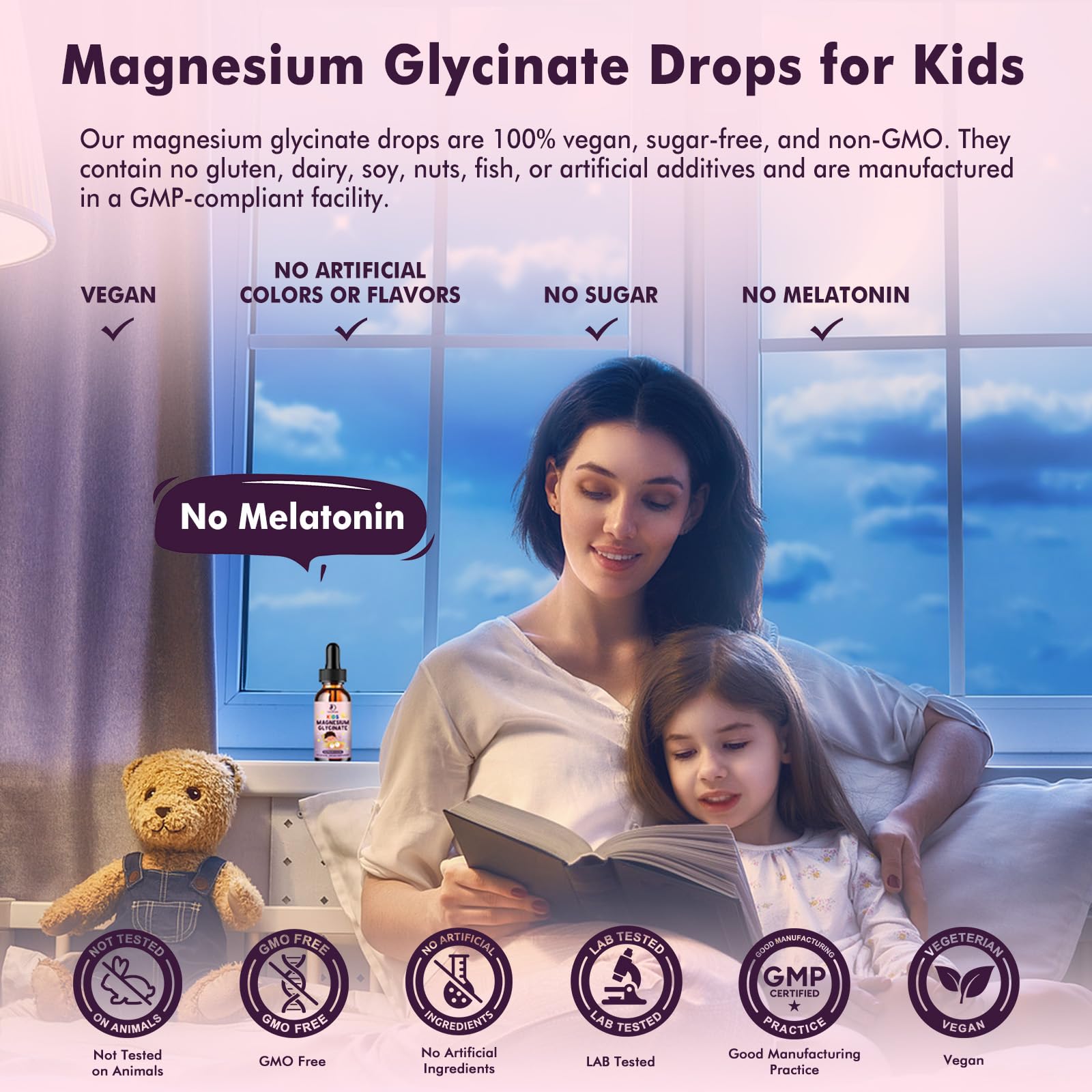 Kids Magnesium Glycinate Sleep Liquid Drops – Sleep & Calm Support with L-Theanine – Melatonin-Free, Sugar-Free Vegan Raspberry Supplement – 2 Bottles, 30ml Each LUCNVEM uk supplements