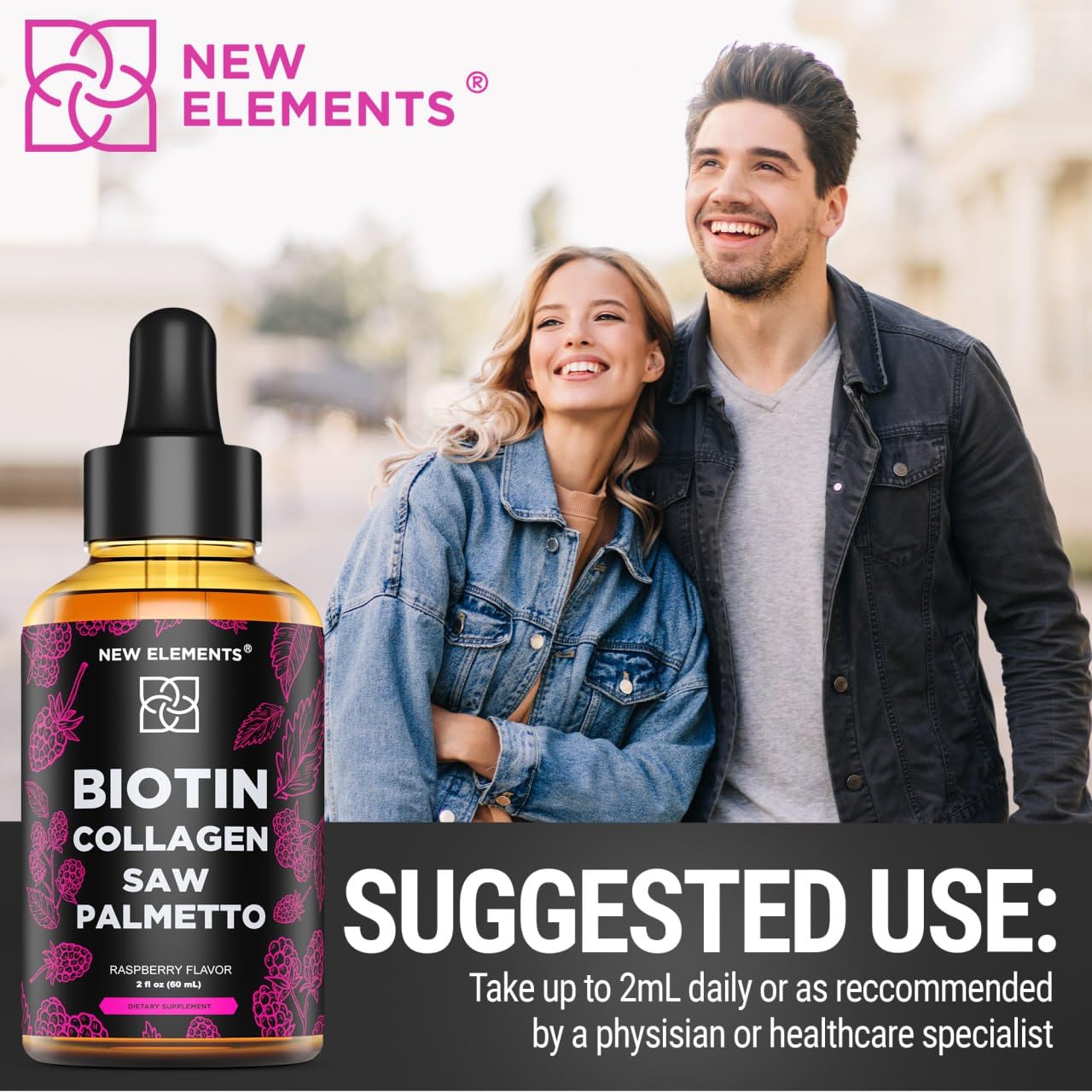 Liquid Biotin with Collagen & Saw Palmetto Extract for Women and Men | Hair Growth New Elements uk supplements