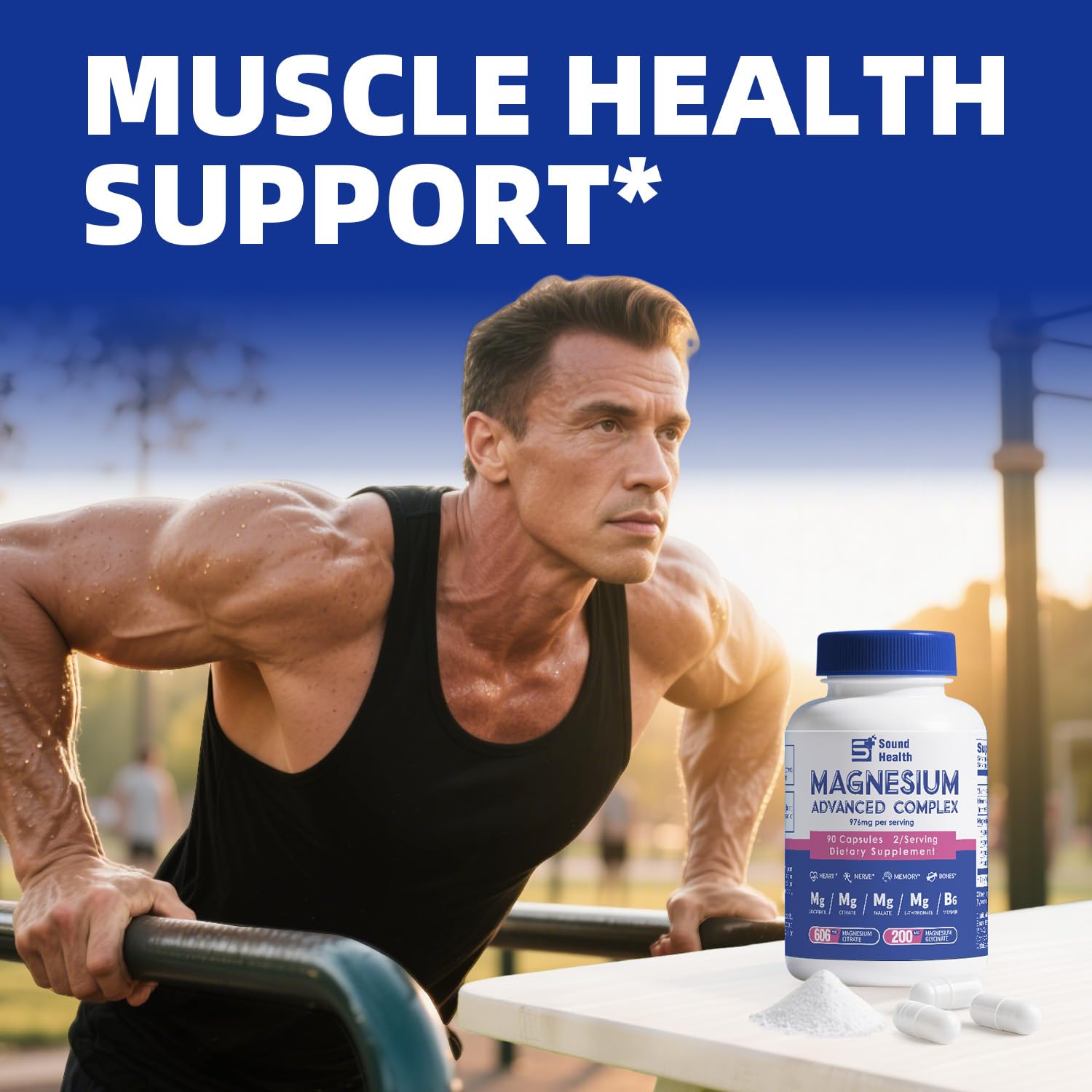 5 in 1 Magnesium Complex Capsule 976mg wtih Magnesium Glycinate, Citrate, Malate, L-Threonate & Vitamin B6, High Absorption Magnesium Complex for Women & Men, Third-Party Tested, Vegan, Non-GMO Sound Health Plus uk supplements