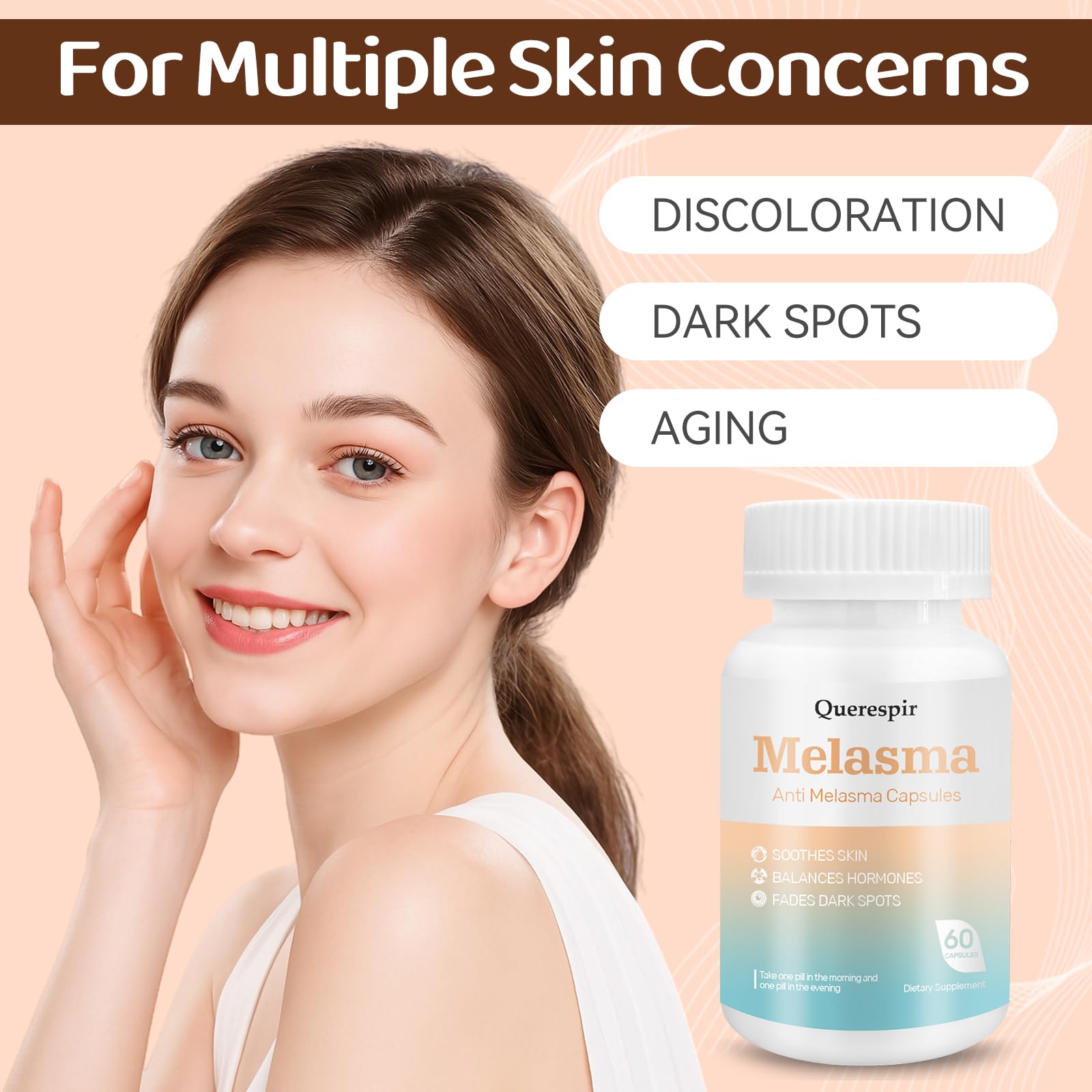 Melanina Anti-Melasma Capsule, Melasma Dark Spot Remover, Melanin Supplement, Spots Remover for Face & Body, Vitamin C & Turmeric Extract, Brightens & Even Skin Tone - 60 Capsules Querespir uk supplements