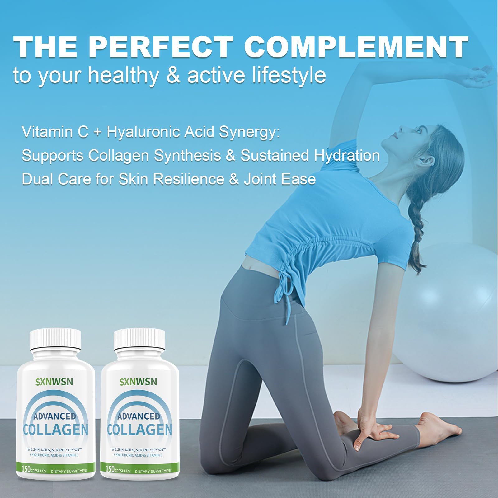 Advanced Multi Collagen Supplement with Vitamin C + Hyaluronic Acid - Hydrolyzed Collagen Peptides Supports for Skin, Joints & Hair* | Collagen Complex 150 Capsules for Women or Men SXNWSN uk supplements