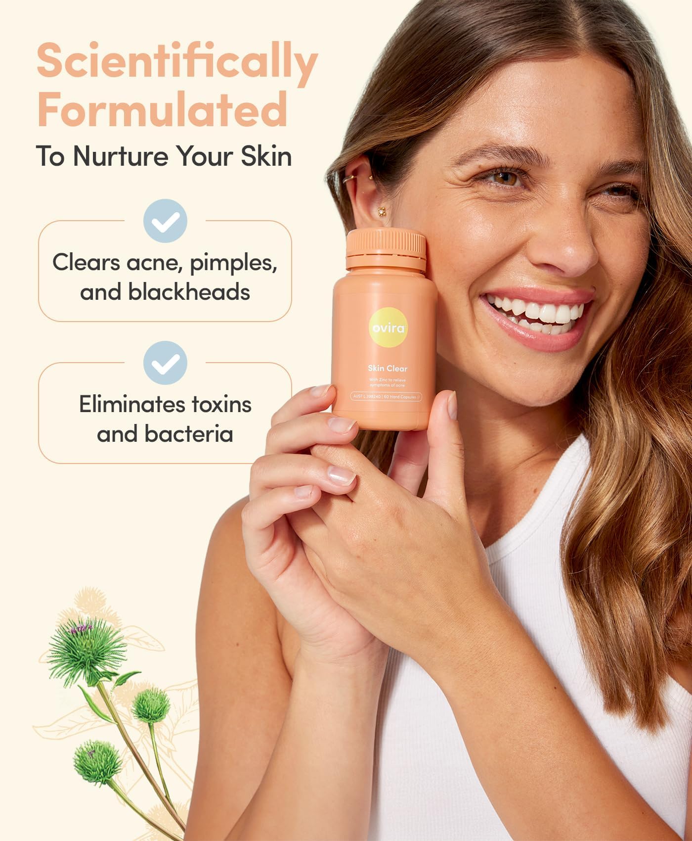 Ovira Skin Clear with ZINCBRIGHT - 60 Capsules for Clear and Glowing Skin | Rosacea & Hormonal Acne Treatment | Support Collagen Production | Acne Supplements for Women & Men - Pack of 2 Ovira uk supplements