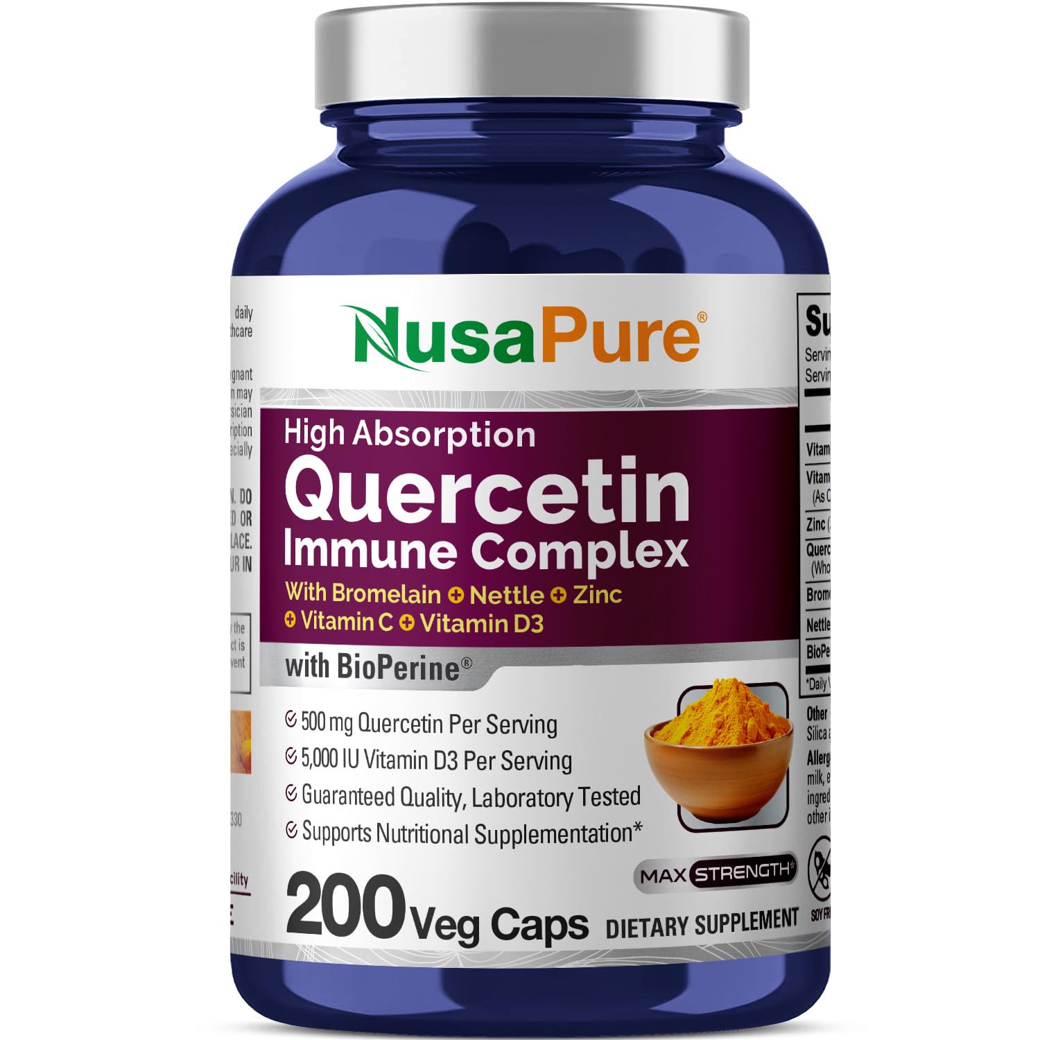 NusaPure Quercetin Complex: Bromelain, Vitamin C, Vitamin D3, Stinging Nettle, Zinc | 200 Veggie Caps (Non-GMO, Bioperine) NusaPure uk supplements