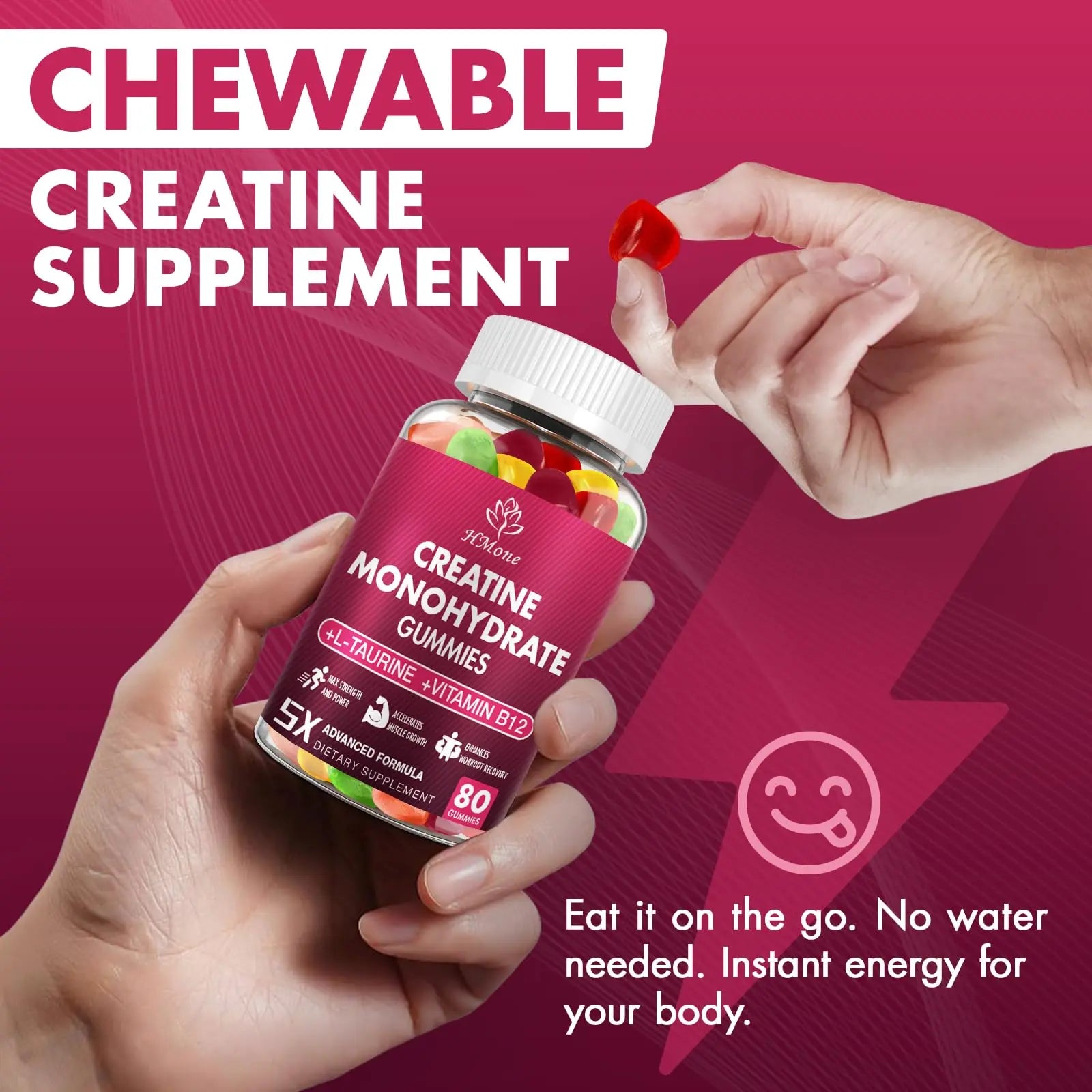 HMone Creatine Monohydrate Gummies - 5g for Men & Women, 160 Count and Creatine Chewable Supplements for Muscle Gain, Muscle Strength, Energy Boost HMone uk supplements