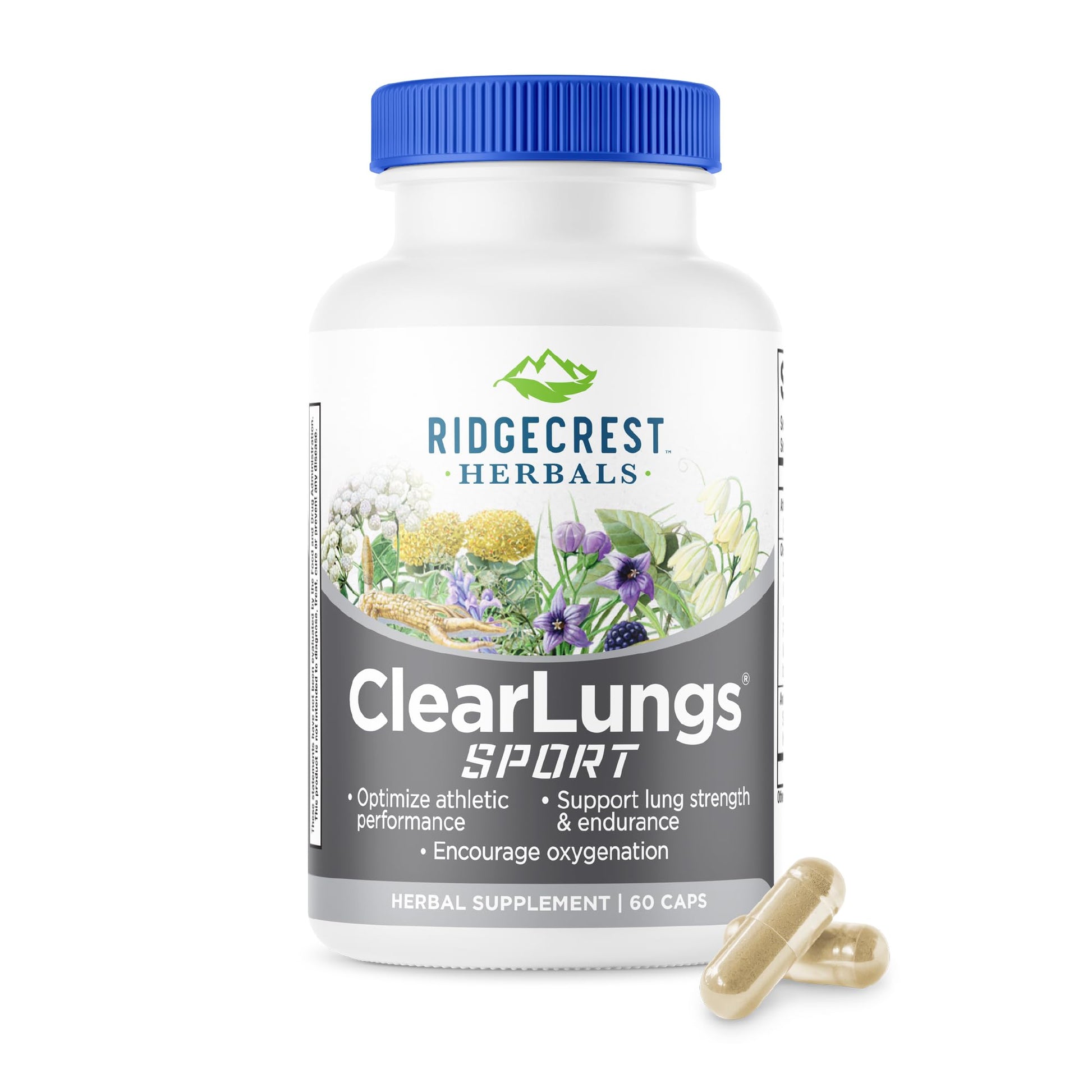 Ridgecrest Herbals ClearLungs Sport, Oxygen Intake and Lung Support Formula with Cordyceps, Rhodiola, Eleuthero (60 Vegan Caps, 30 Serv) RidgeCrest Herbals uk supplements