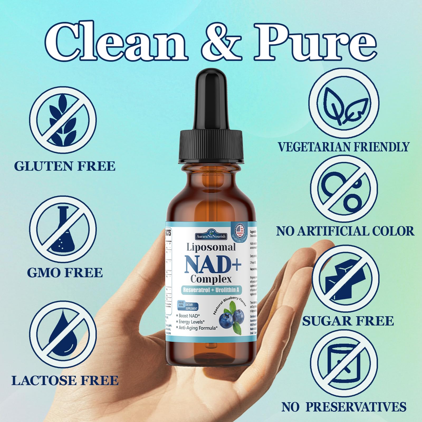 Liposomal NAD+ Liquid Drops, 8-in-1 NAD⁺ Nicotinamide Riboside Resveratrol 900mg w. Quercetin & Urolithin A | Fast Absorption NAD+ Supplement with CoQ10, ALA | Cellular Energy, Anti-Aging, Vitality AuraraNeNourish uk supplements
